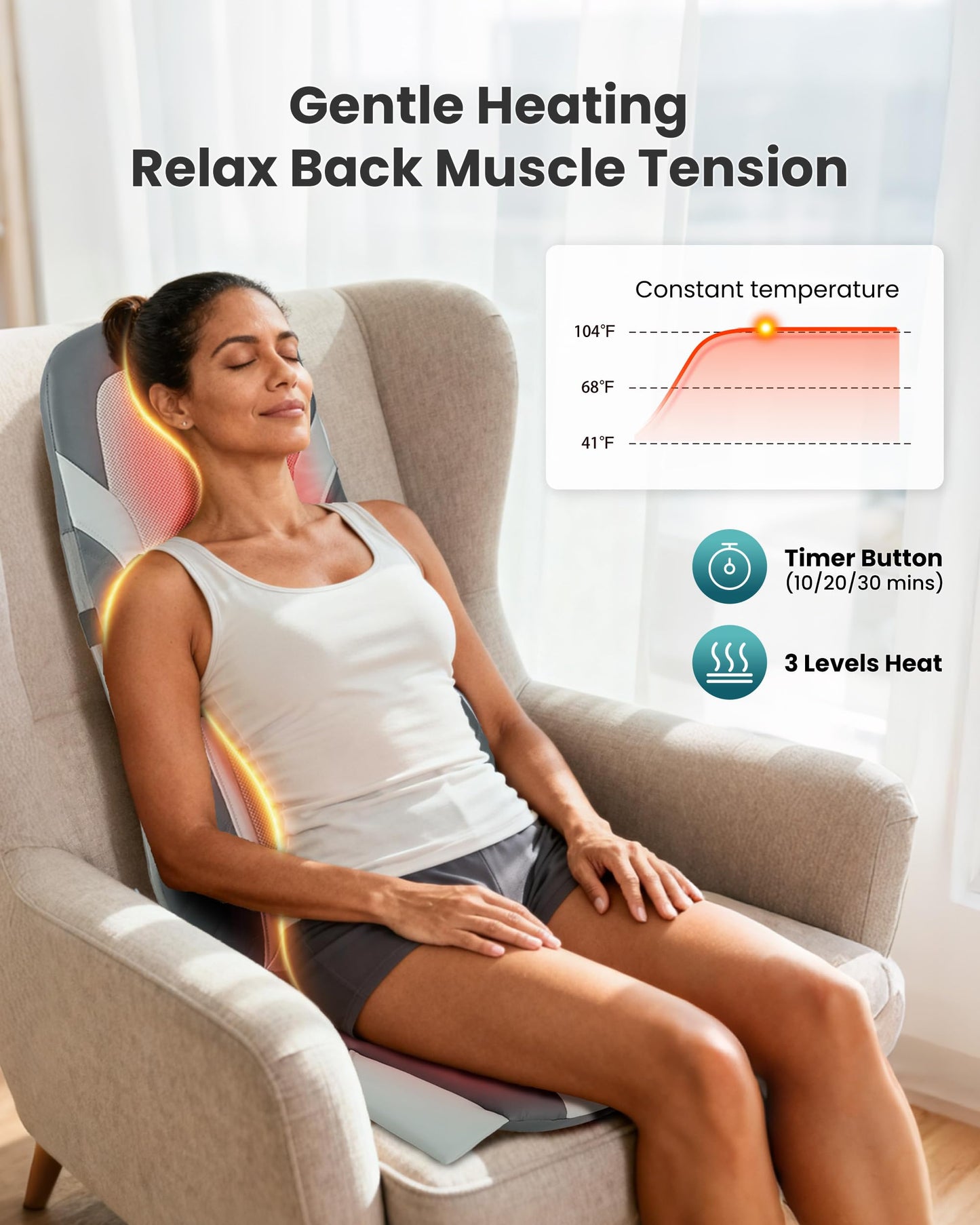 Snailax Shiatsu Back Massager with Heat,Full Back Massager for Pain Relief Deep Tissue,Longer Massage Chair Pad,Back Kneading Shiatsu or Rolling Massage for Chair