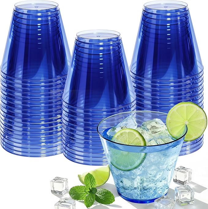 9 oz Clear Plastic Disposable Cups for Cocktail 50 Pack Fancy Cocktail Cup for Party Stemless Wine Glasses for Party Wedding Graduation Birthdayï¼Royal Blue