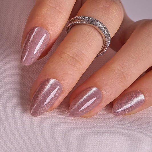 CurvLife 30pcs Press on Nails, Acrylic Fake Nail with Apricot Design, Full Cover False Nails Tips Glossy Nude Glue on Nails Artificial Stick on Nails for Women (almond-shaped cat eye nails, Medium)