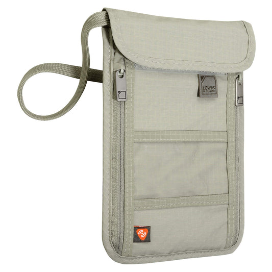 Lewis N. Clark RFID Blocking Stash Neck Wallet, Travel Pouch + Passport Holder for Women & Men, Taupe
