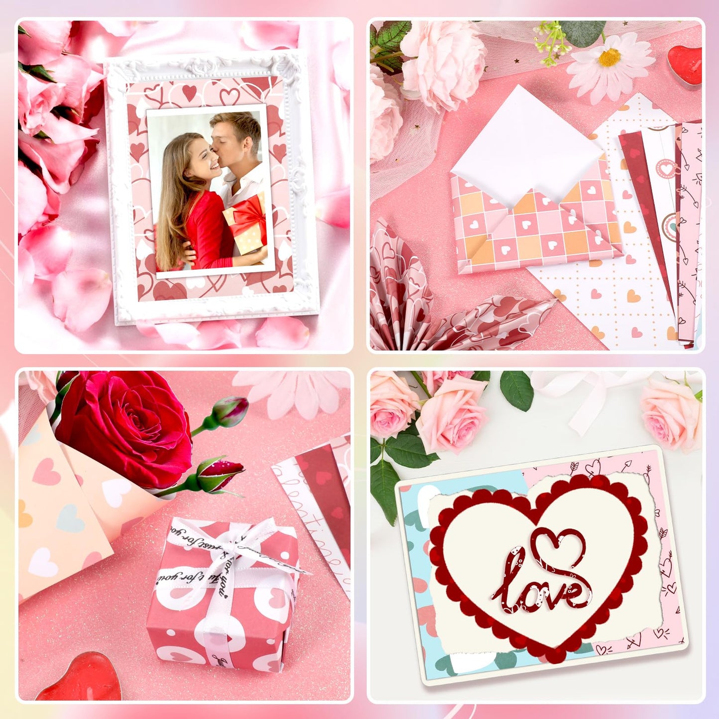 Konsait 24 Sheet Valentine's Day Pattern Paper Love Scrapbook Supplies Single Sided 6x6 Scrapbook Paper Valentine Supplies for Diy Making Greeting Cards and Decorating Photo Albums
