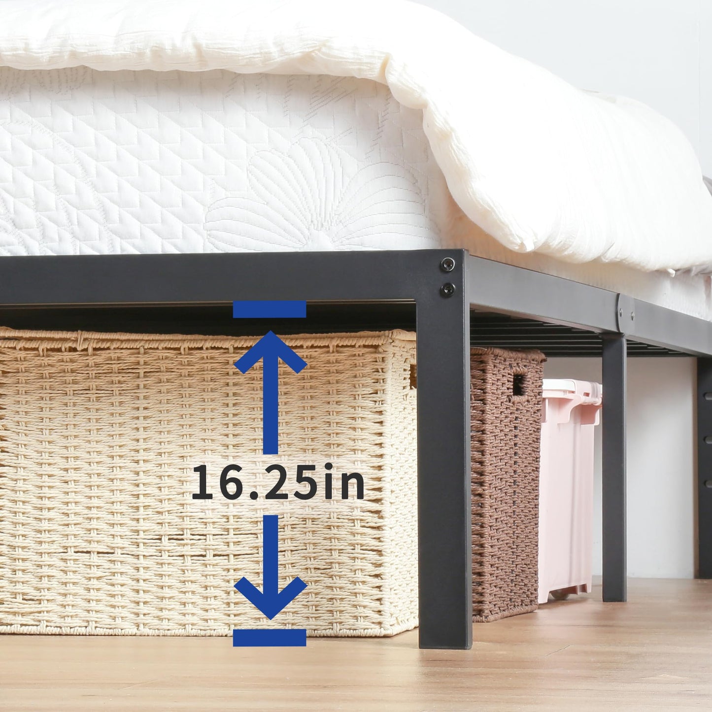 Olee Sleep 18 Inch Heavy Duty Steel Slat Anti-Slip Support, Easy Assembly Platform Bed Frame, Noise Free Steel Mattress Foundation, Maximum Storage, No Box Spring Needed, Black, King Size