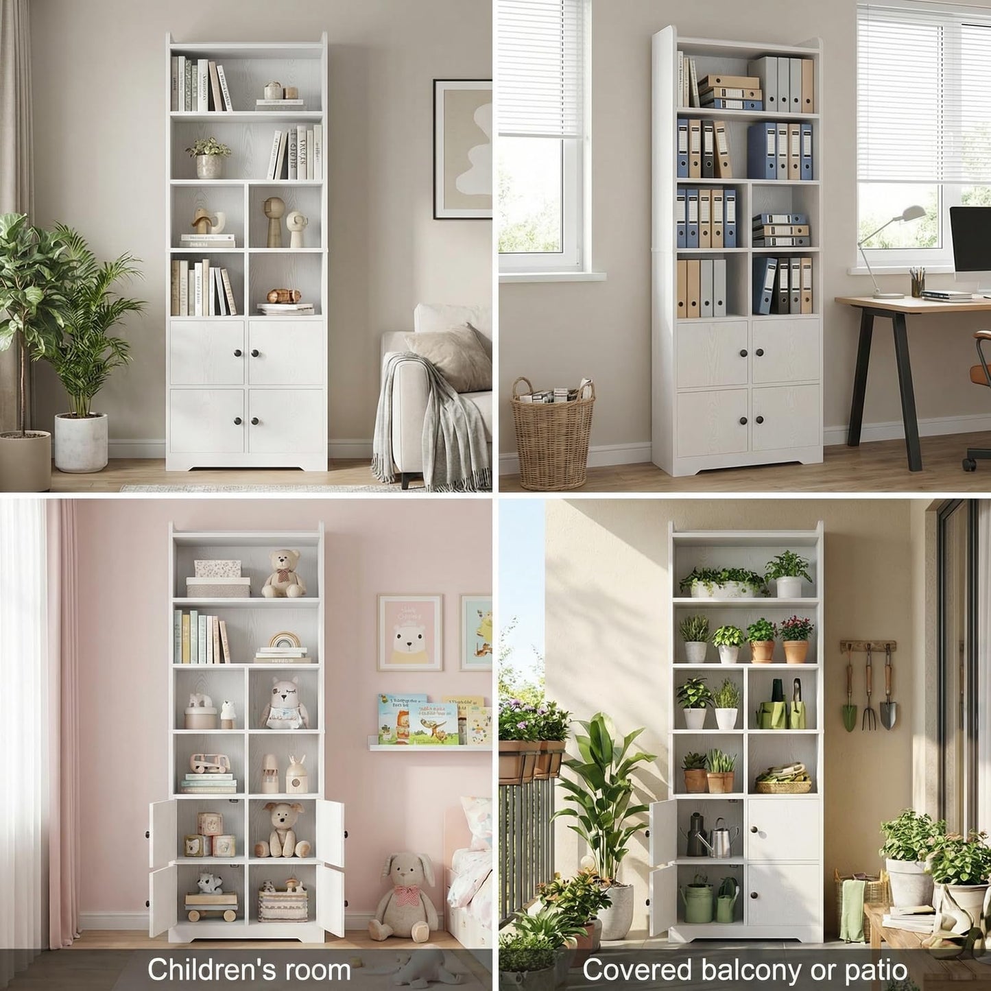 IRONCK Bookshelf with Doors, Book Shelf with Storage Shelves, 74.6 in Tall Bookcase for Home Office, Living Room, Bedroom, White