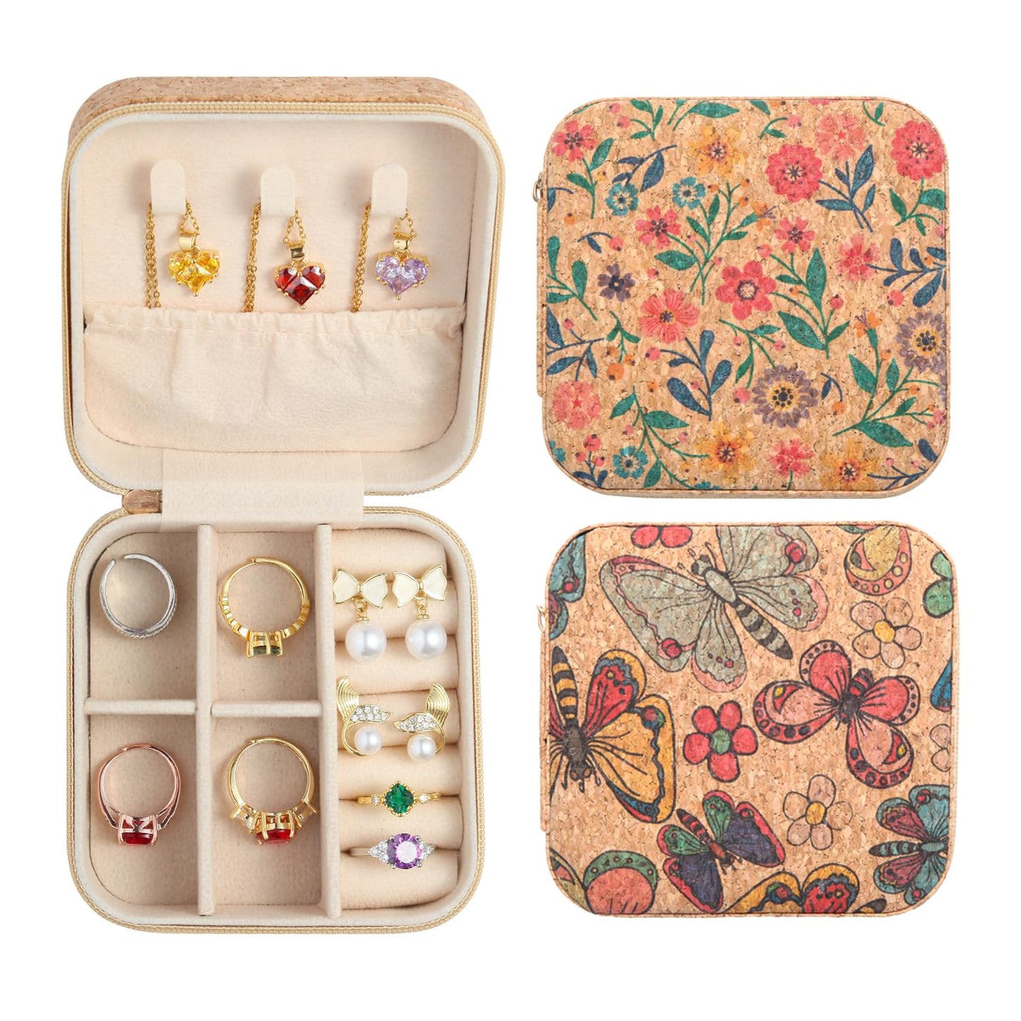 Charmory 2 Pack Travel Jewelry Case – Small Retro Print Jewelry Organizer Box, Portable PU Leather Mini Storage for Rings, Earrings, Necklaces, Bracelets – Gift for Women & Girls