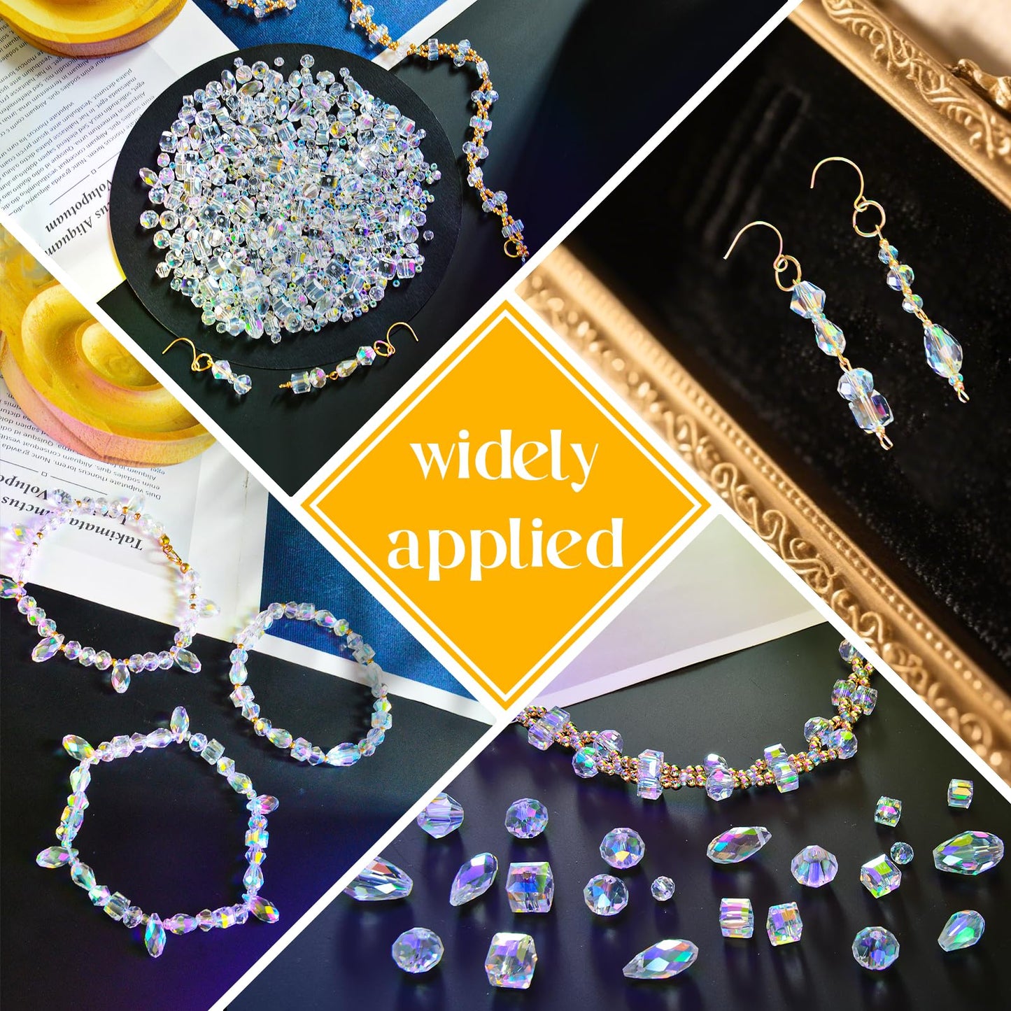 Laopottbeads 1500 Pcs Crystal Glass Beads for Jewelry Making – 12 Styles Bicone, Rondelle, Cube, Teardrop & 3mm Spacer Beads, DIY Bracelet Necklace Earring Craft Kit with Organizer Box(AB Color)