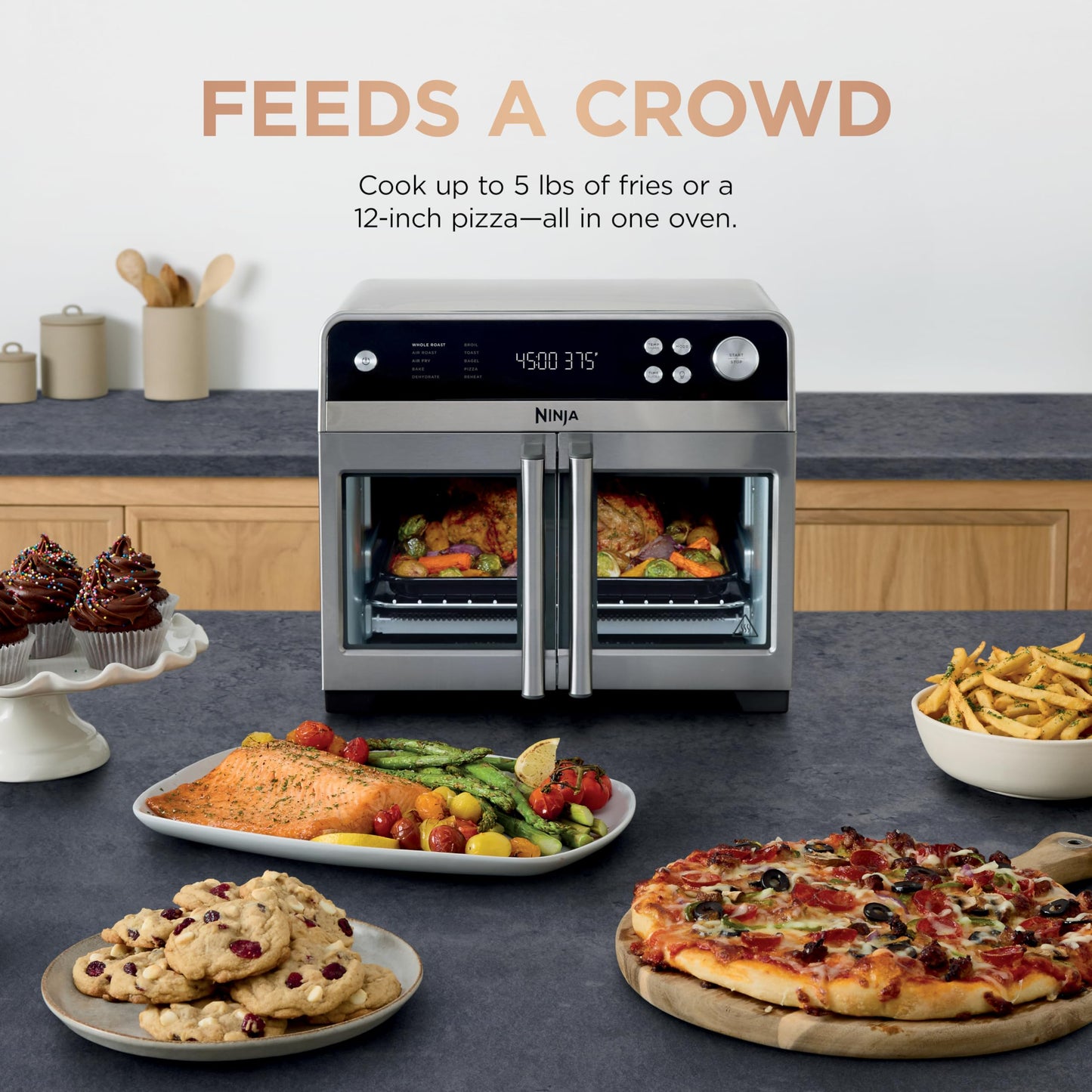 Ninja | French Door Premier | Air Fryer, Convection Oven, Toaster | 5-qt Air Fry Basket, Sheet Pan, Wire Rack, Broil Rack | PFAS-free Cooking Surface, Dishwasher-safe Accessories | FO101 (NEW)