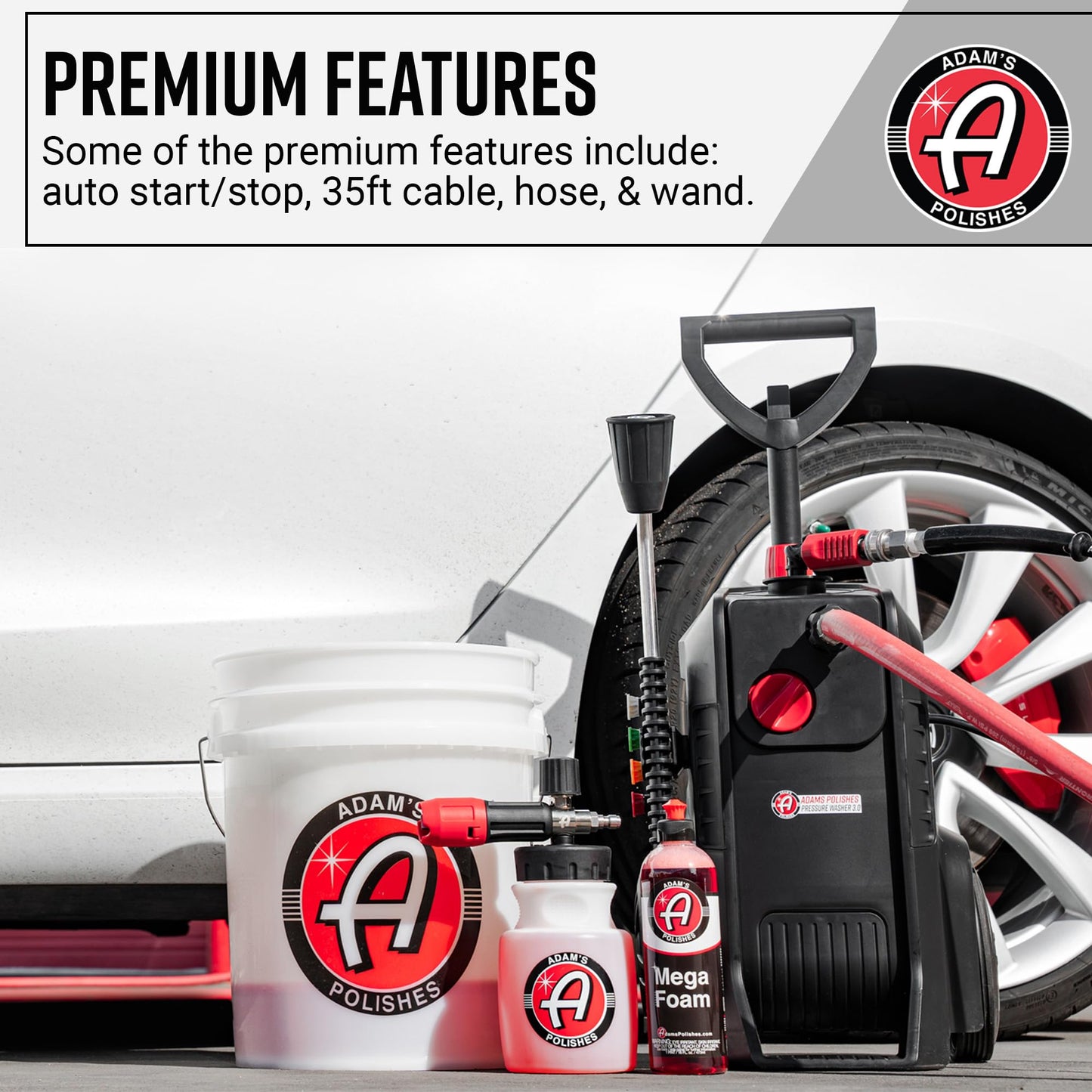 Adam's Pressure Washer 3.0 (Complete Kit) - Powerful Car Washing Pressure Sprayer, Includes Snub Nose with Swivel, Extension Wand, Premium Foam Cannon & 16oz Mega Foam Shampoo| 1260 PSI & 1.6 GPM