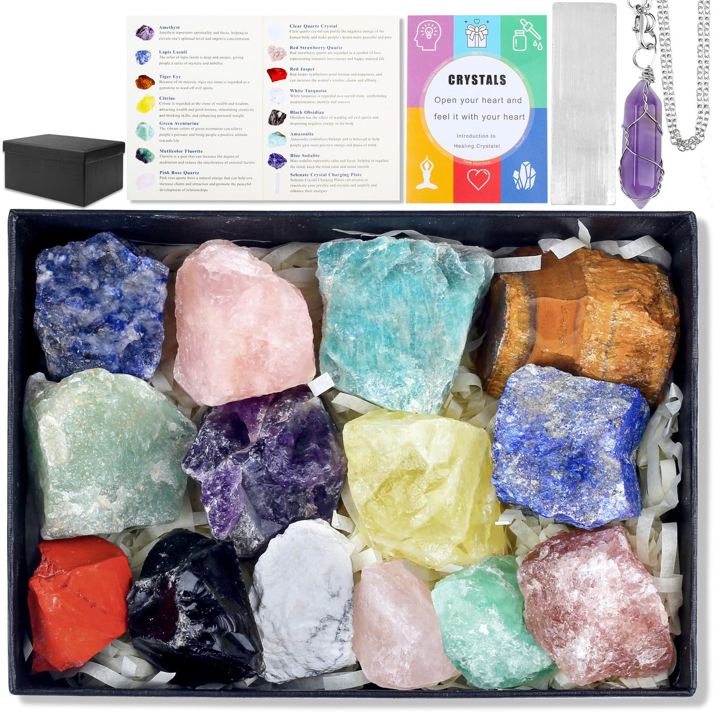 DUQGUHO 17Pcs Crystals and Healing Stones Crystal Gifts Set Raw Chakra Stones Colored Rocks for Beginners Collection Chakra Gift