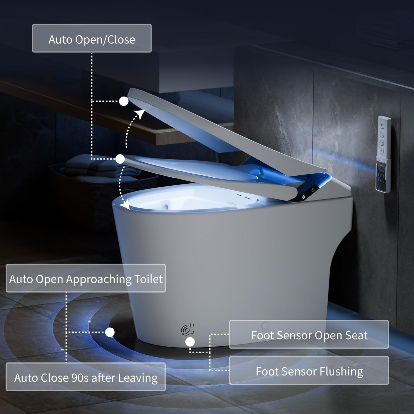 ihati Smart Toilet with Bidet Built in,1000Gram MaP Flush Score,Foam Dispenser,ADA Height,Auto Open Close,Blackout Flush,Auto Flush,Heated Seat,Warm Water,Deodorization,Bidet Toilet with Tank