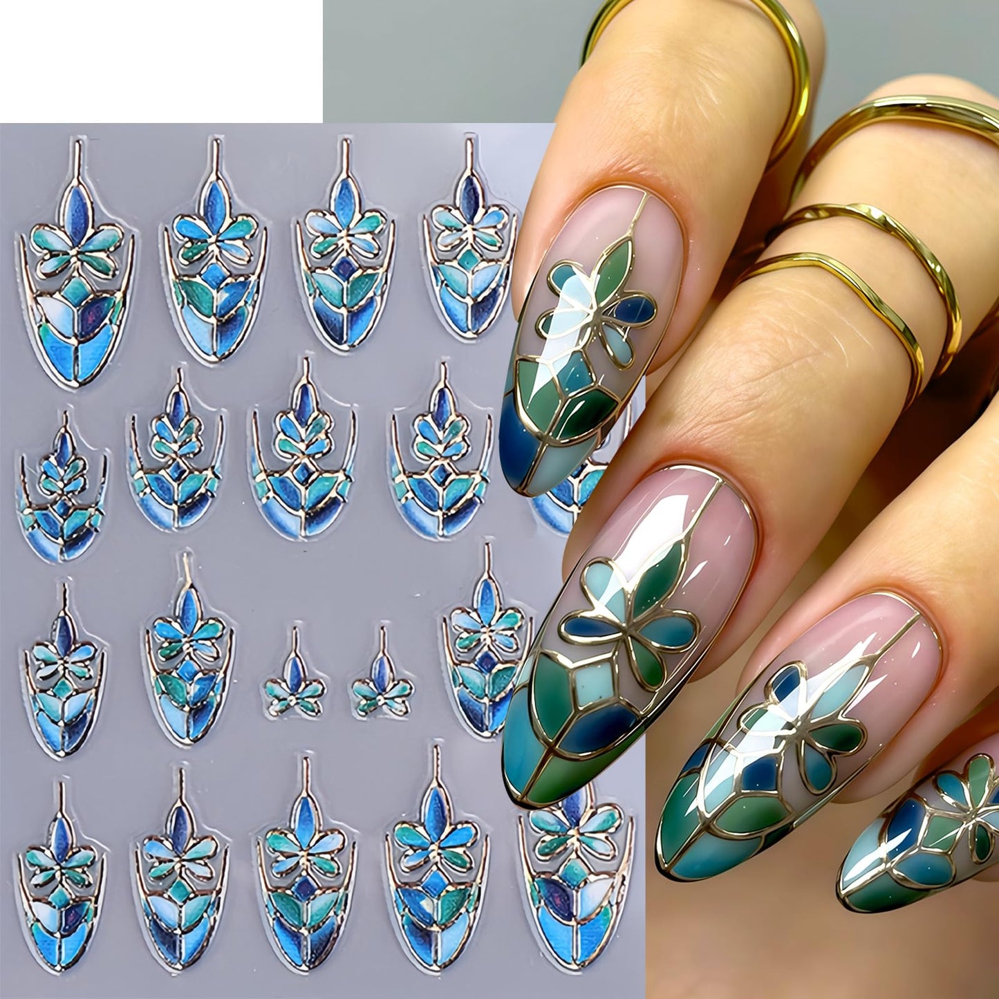 3 Sheets Valentines Day Nail Art Stickers 5D Embossed Heart Flower Nail Stickers Blue Floral French Nail Decals Love Flowers Nails Designs Valentines Nails Sticker for Women DIY Manicure Nail Supplies