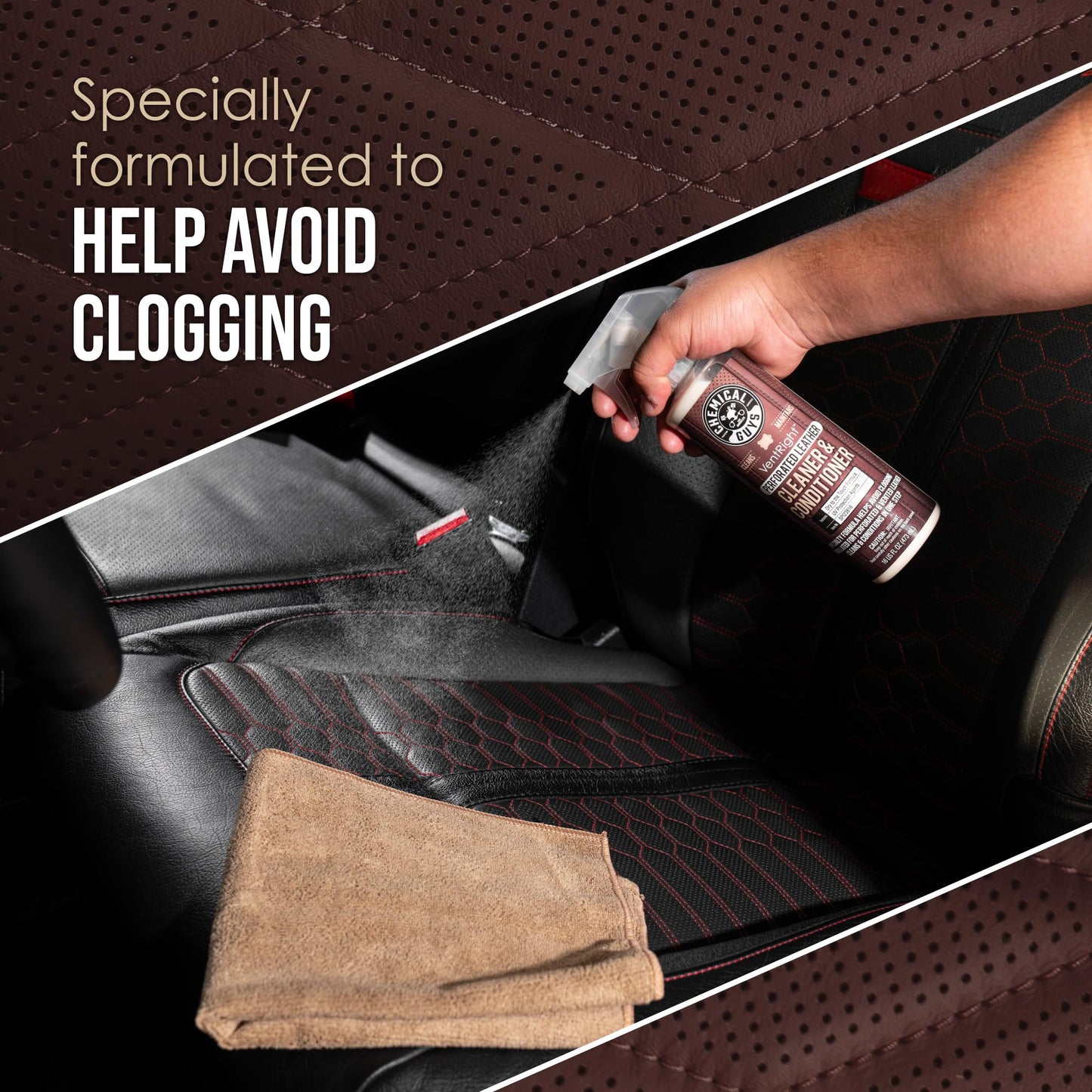 Chemical Guys VentRight Perforated Leather Cleaner and Conditioner Deep Cleaning Leather Cleaner for Ventilated Seats with Added Protection Removes Dirt, Oils, Residue and Grime 16 oz