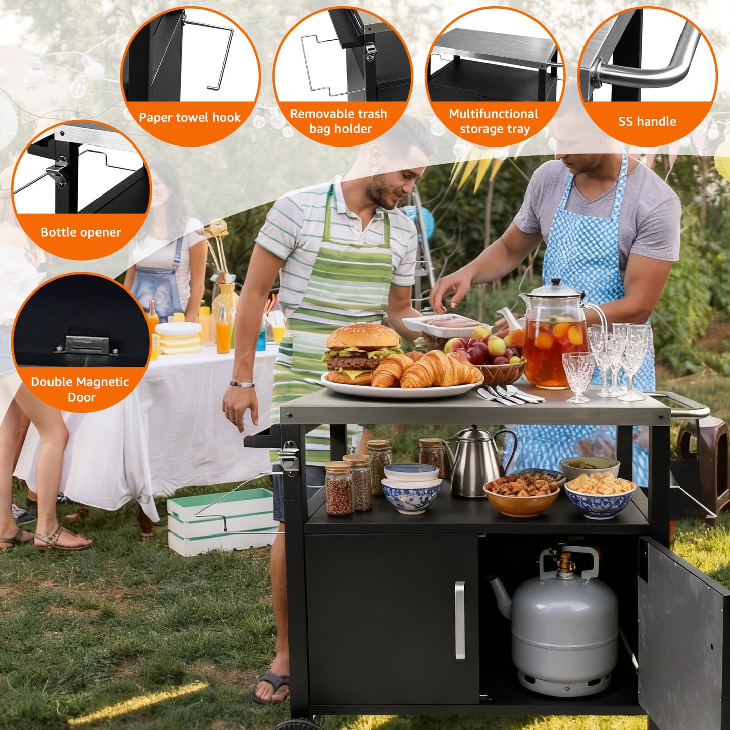 Erweater Heavy-Duty Outdoor Kitchen Island with Storage Cabinet - Movable BBQ Grill Table & Pizza Oven Stand, Portable Food Prep Station, Rolling Dining Cart for Patio, Backyard & Indoor Griddle Table