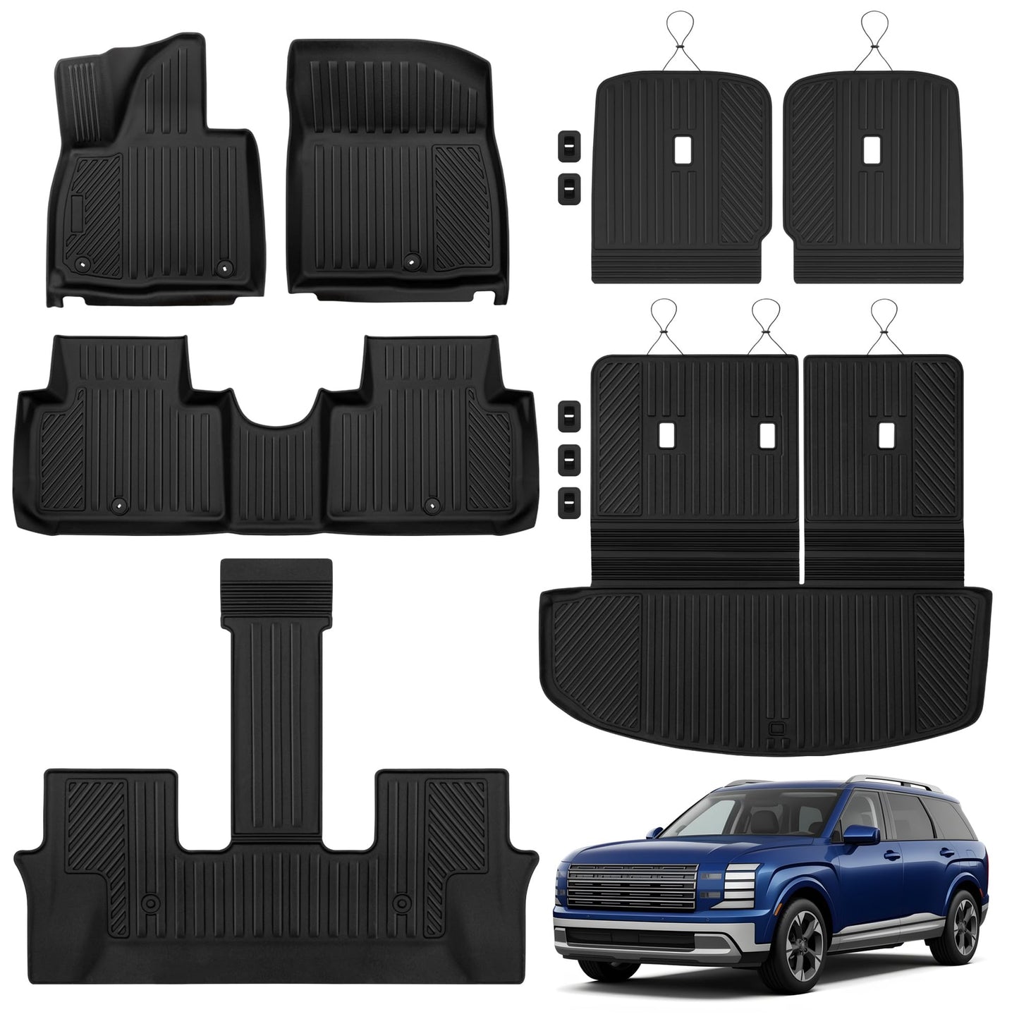 QINQINTU 2026 Palisade Floor Mats Only Hybrid 7-Seat All Weather TPE Cargo Mat with Backrest Mat for Hyundai Palisade Accessories 2026 SEL/SEL Premium/Limited/Calligraphy
