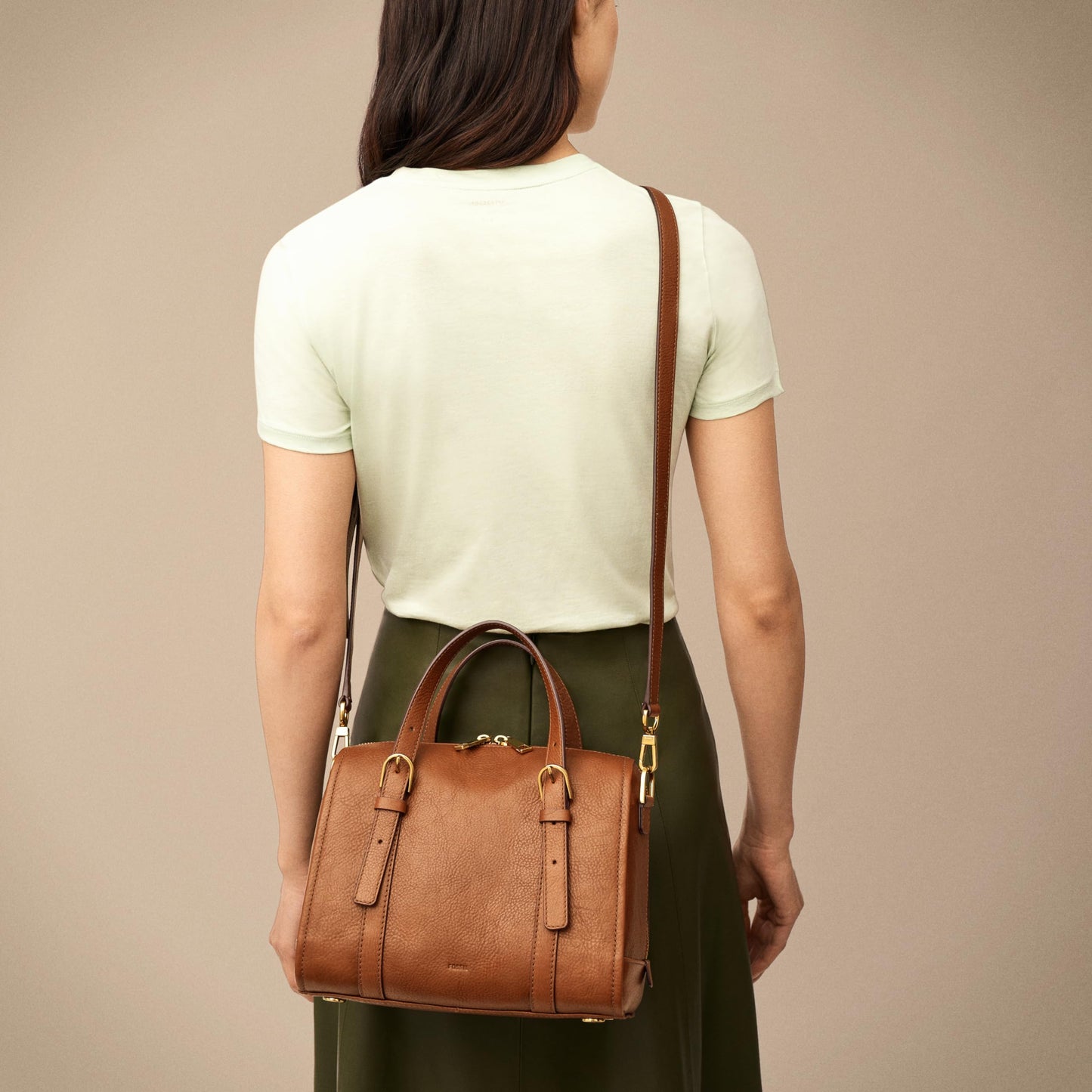 Fossil Women's Carlie Leather Mini Satchel Purse Handbag, Brown (Model: ZB1856200)