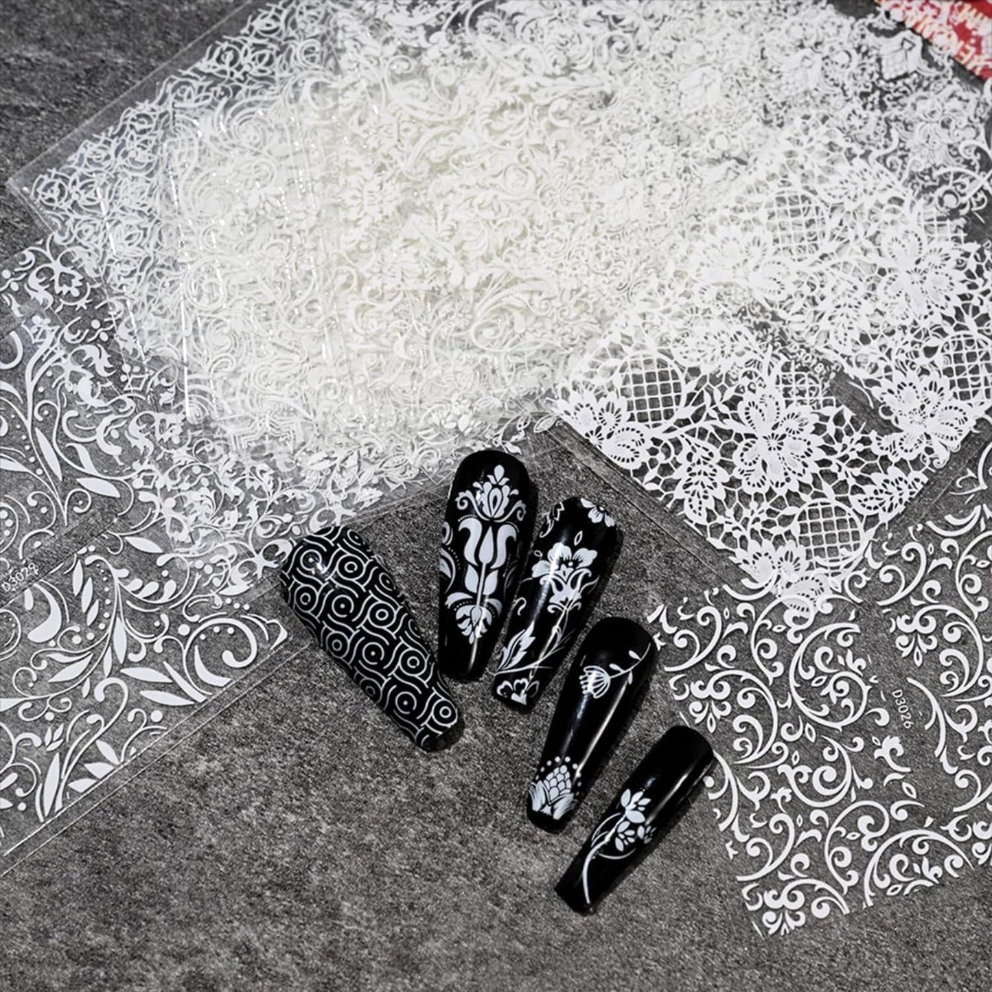 30 Sheet Nail Art Stickers White 3D Self-Adhesive Nail Decals Lace Flower Design Nail Stickers 3D Baroque Floral Spring Summer Nail Supplies for Women Nail Art Manicure Decorations