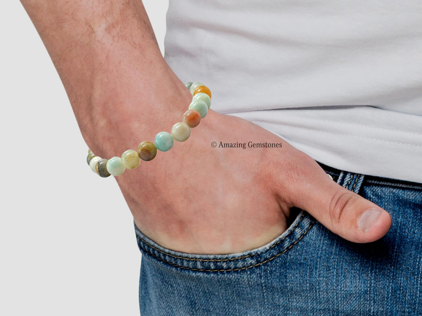 Amazing Gemstone Crystal Bracelet for Women Men's Gifts - Protection Healing Crystal Bracelet - 8mm Gemstone Beaded Stretchable Bracelet Pulseras Para Hombres Mujer Stocking Stuffers Mothers Day Gift (Mex Amazonite)