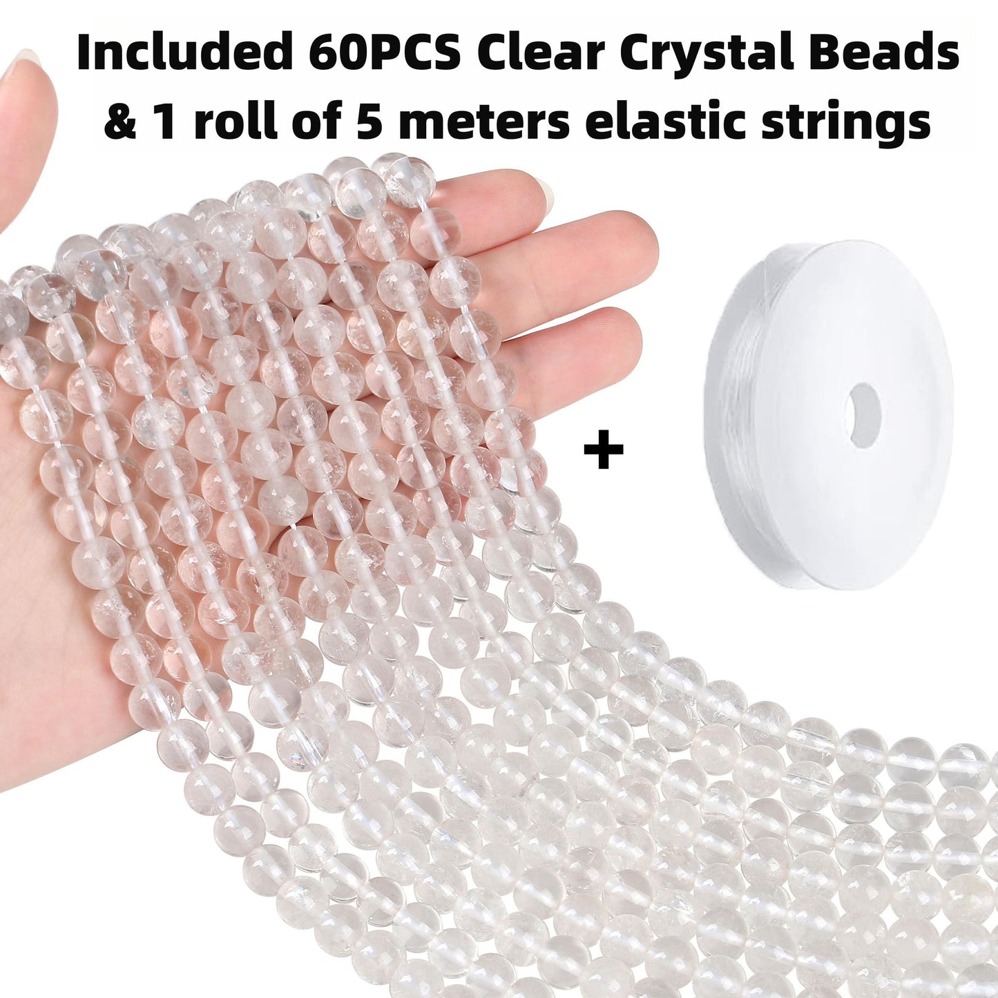 QINJIEJIE 60PCS Clear Crystal Beads 8mm Natural Stone Beads Round Loose Gemstone Bead for Bracelet Beading Crystal Jewelry Making DIY Necklace Earrings 0.32"