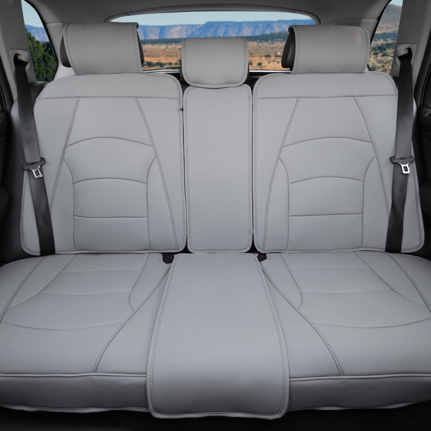 FH Group Full Set Deluxe Leatherette Car Seat Cushions for Cars Trucks, SUV, Waterproof Seat Cover Cushion, Universal Fit, Seat Protector, Solid Gray