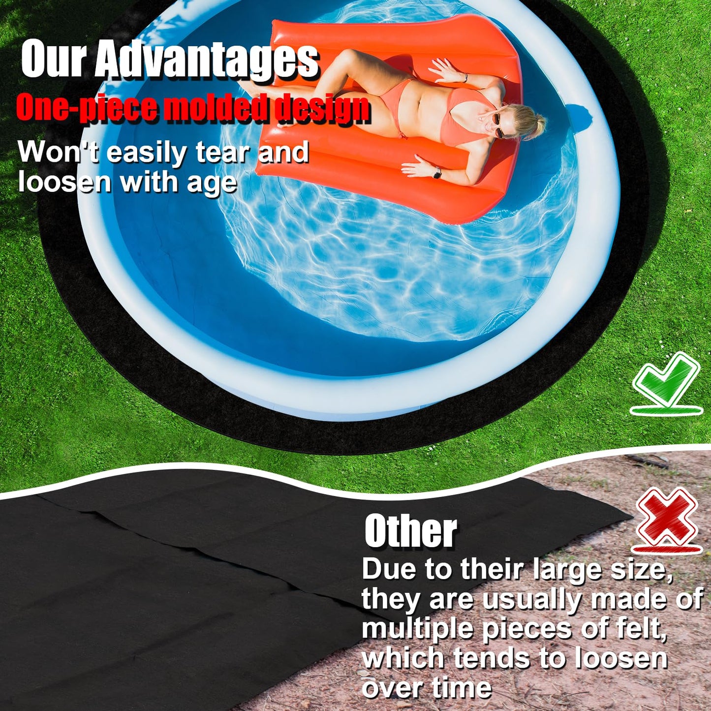 VICAMB 15ft Heavy Duty Round Pool Liner Pad for Above Ground Pool,Pool Ground Mat Under Pool Pad,Pool Bottom Liner Protector to Prevent Puncture and Extend Liner Life