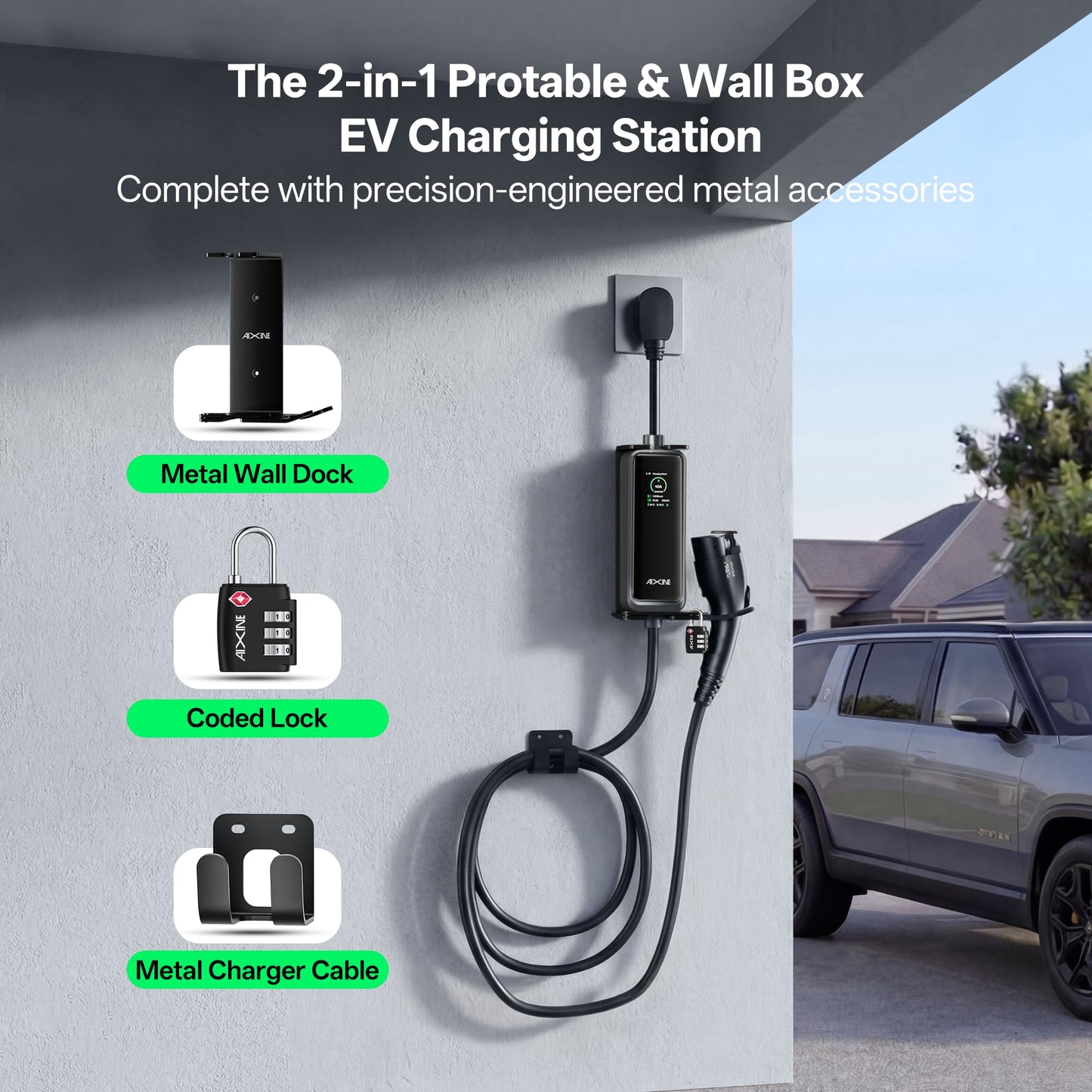 AIXINE Level 2 EV Charger,Tesla EV Charger NACS 40A with 25FT Extension Cord Cable,Enhanced WiFi Smart App,240V NEMA 14-50 Plug Compatible with All Tesla Models X/Y/3/S,UL,ETL,FCC Certified
