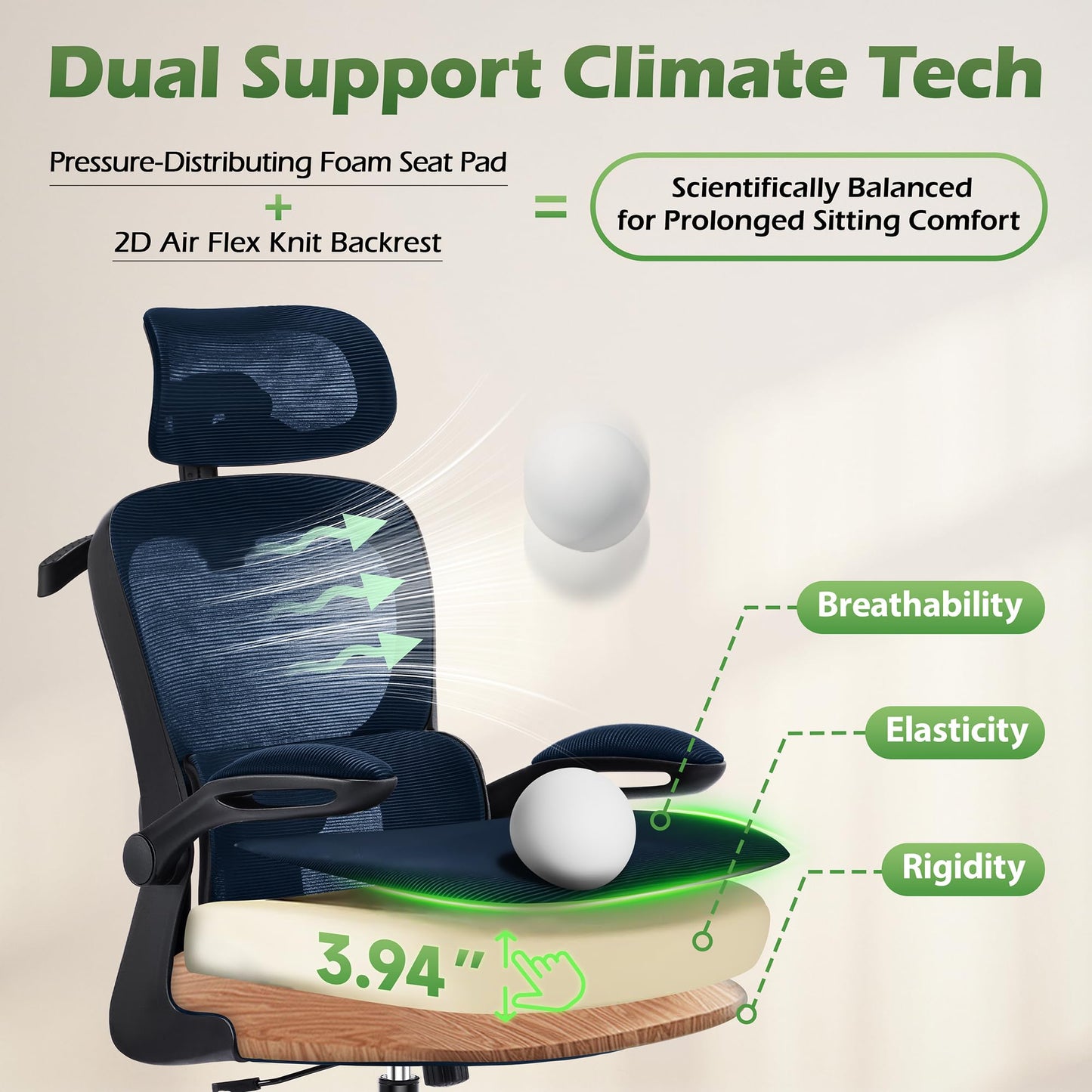 AreShark Office Chair Ergonomic Desk Chairs with Adjustable Lumbar Support& Headrest Hanger, High Back Breathable Mesh Chair with Wheels, Rolling Swivel Comfy Task Computer Chair for Home Work Gaming