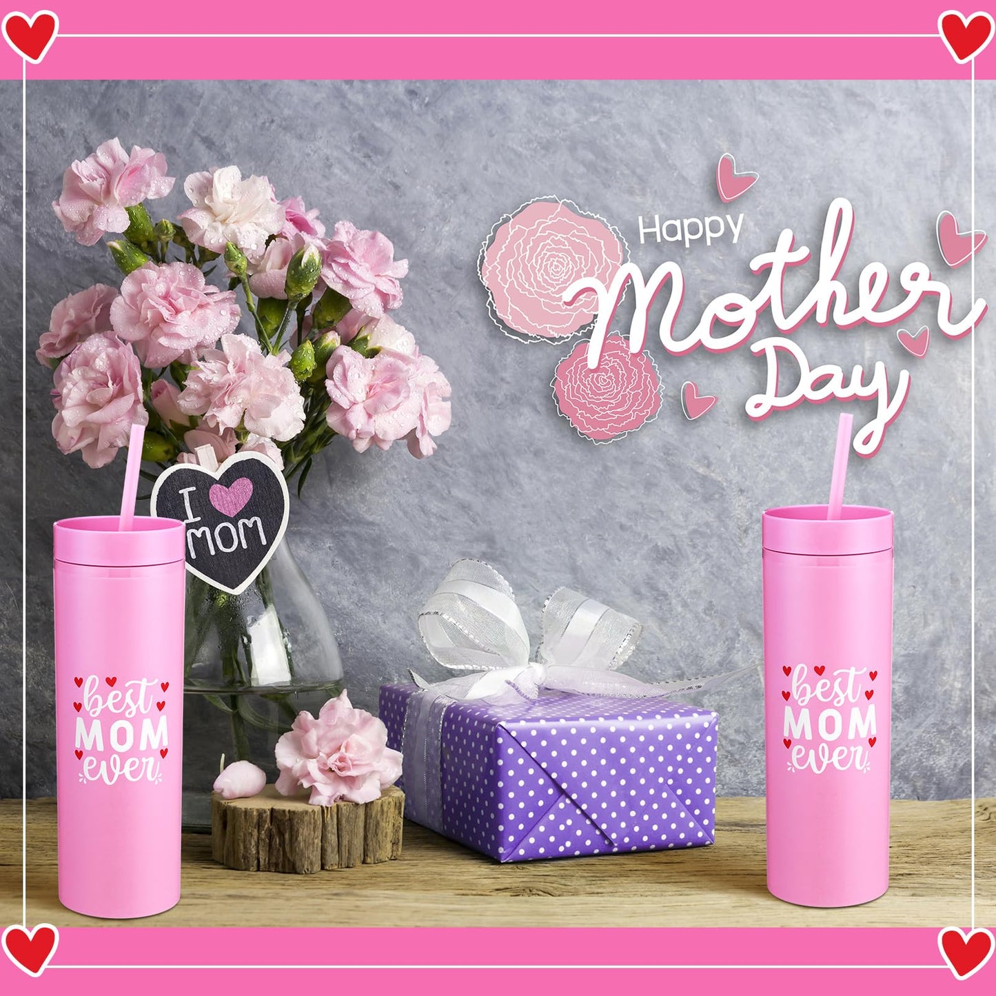 40 Pack Mother's Day Cups Bulk Gifts for Mother 16 oz Best Mom Ever Acrylic Tumbler Bulk with Lid and Straw Reusable Plastic Cup Gifts for Mom Group Grandma Woman Church Party Favors for Home Office