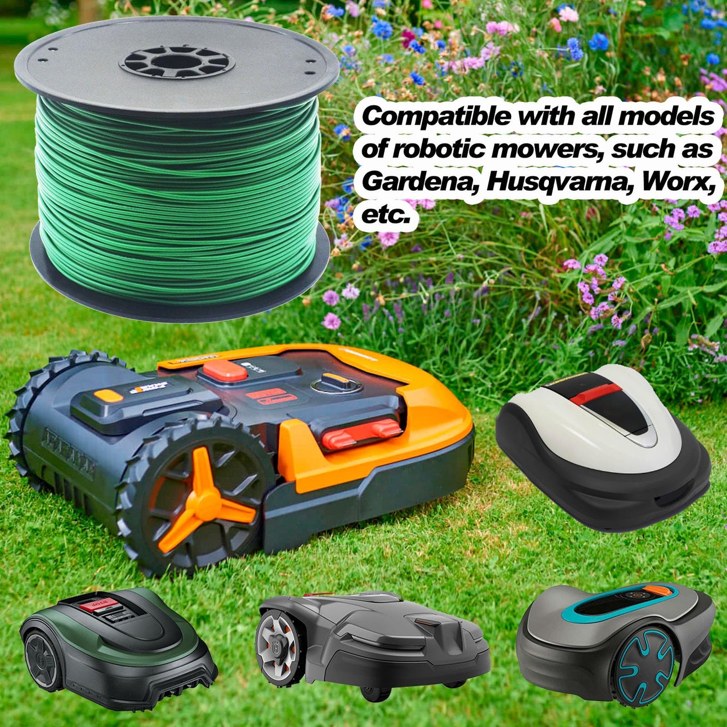 Multisland Universal 1500FT Robotic Mower Boundary Wire Automatic Lawnmower Perimeter Wire and 200PCS 3.3" Plastic Boundary Wire Stakes
