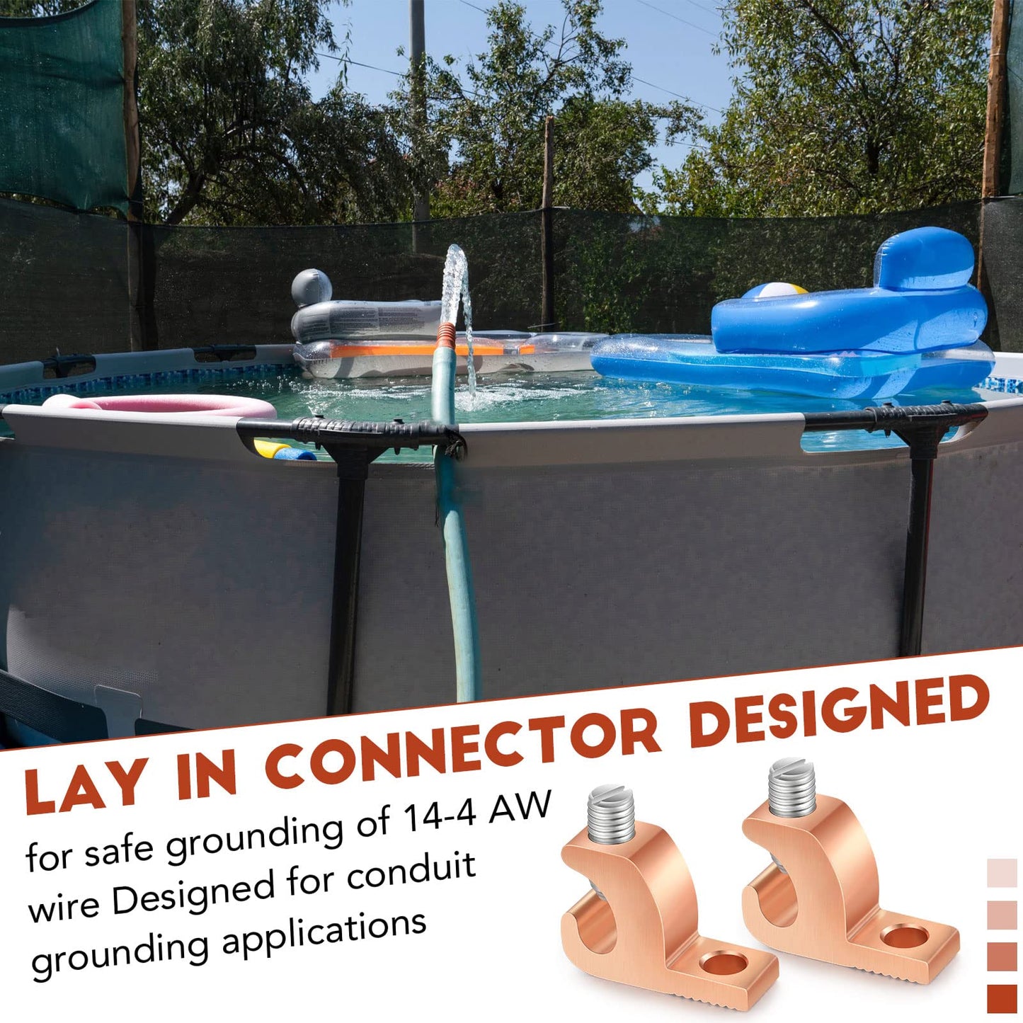 Landhoow 10 Pack Lay in Connector Pool Bonding Lug Copper Conductor Lay in Connector Copper Lay in Lugs AWG for Grounding Swimming Pool and Conduits, 4-14 Wire Range