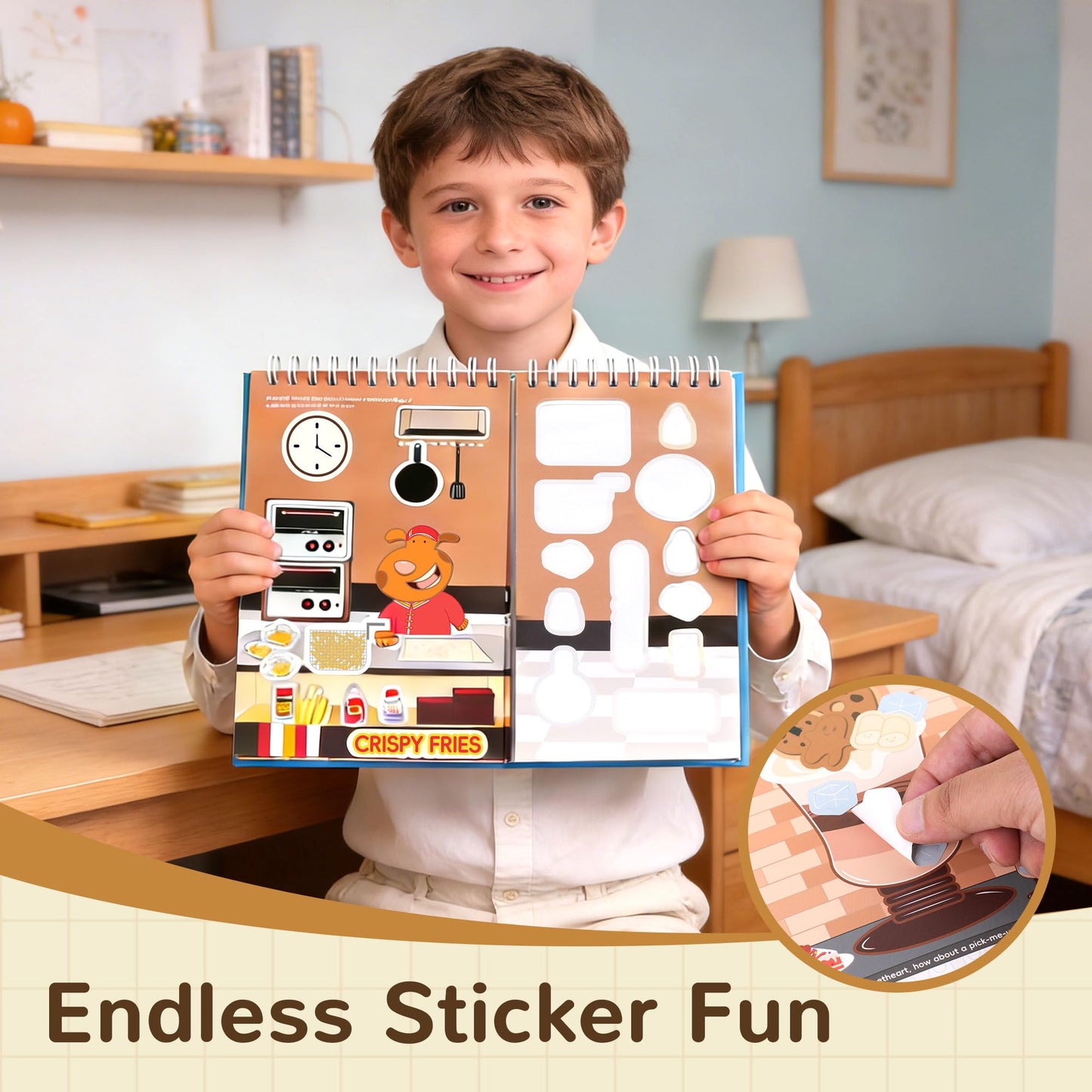 Sticker Activity Books for Kids, Sticker Books Include 20 Scenes & Coloring Page with 8-Color Crayons, Toddler Airplane Travel Essentials & Road Trip Toys - Craft Gift for Boys Girls 3-8