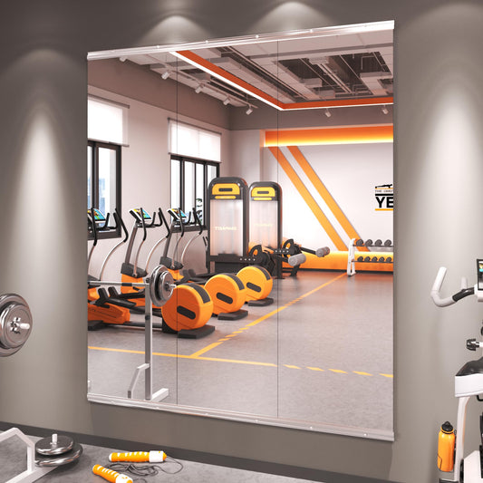 Amorho Gym Mirror, 56''x48''(3pcs 56''x16'') Frameless Full Body Mirror for Home Gym Wall, Tempered Glass, Yoga Studios, Dance Rooms, Garage Gyms.