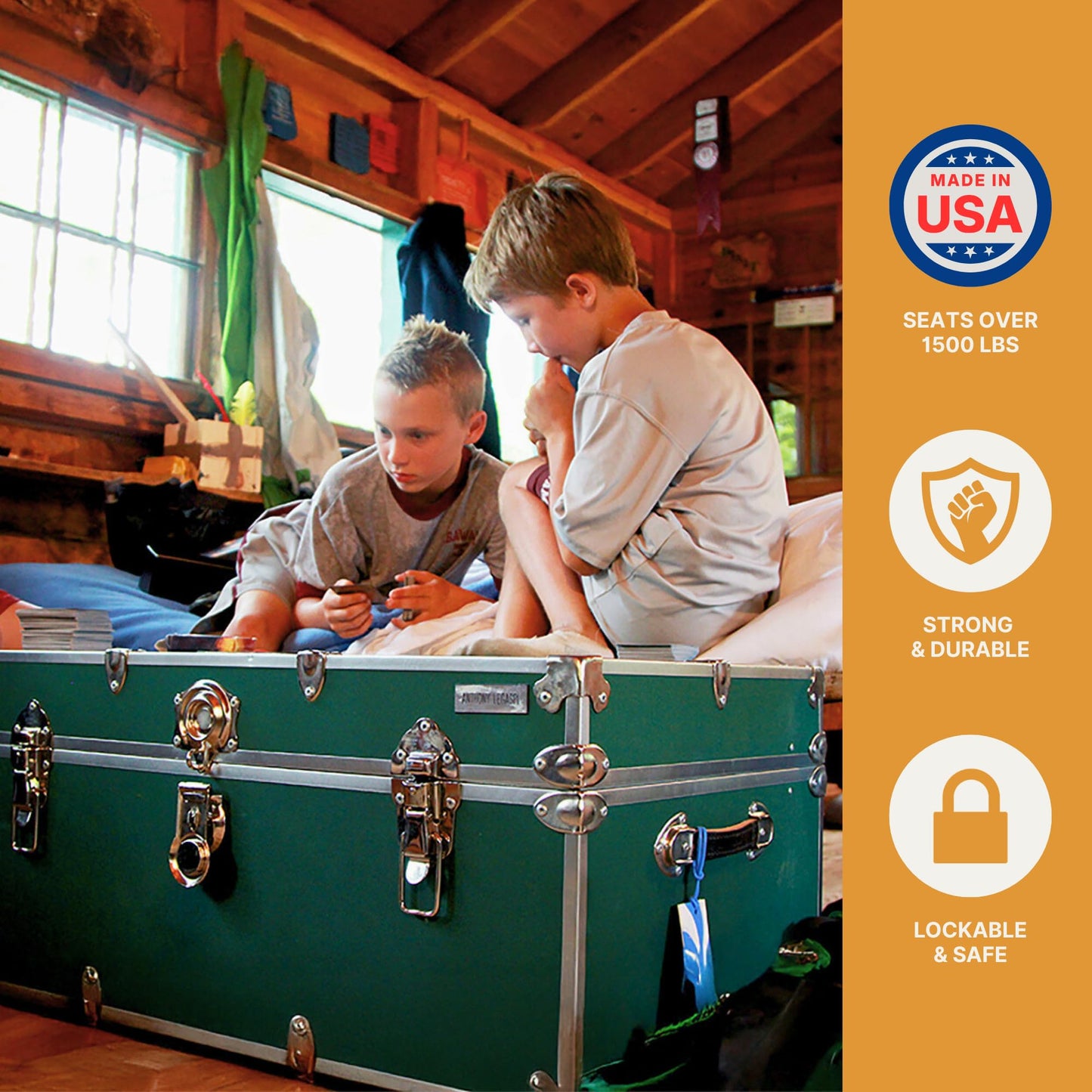 Rhino Trunk & Case Classic XL Trunk - 34"x20"x15", 1500+ lbs Capacity - Many Colors, Soft-Close Lid. Strong, USA Made Summer Camp Footlocker and Secure College Dorm Storage Chest
