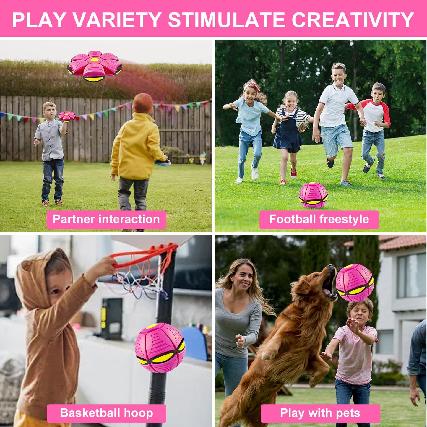 Kikkavo Magic Bouncing Ball 6-Light Dual Form – Pop up, Meta Ball Metaball Transforming Design – Flying Saucer Bouncy – Interactive Bouncing Balls for Parent-Child Interaction – Gift Pack - Pink