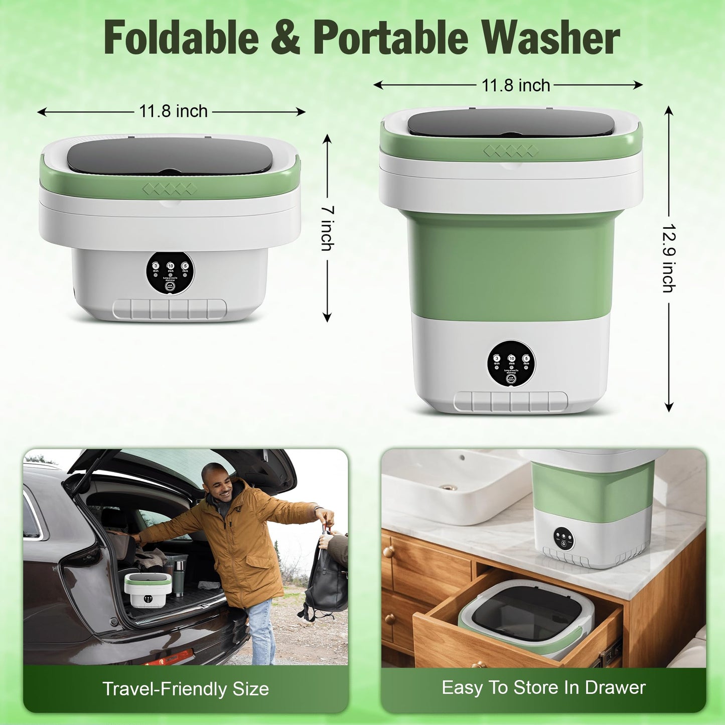 16L Mini Washing Machine with Spin Basket 3 Wash Modes Timer - Deep Cleaning Collapsible Compact Washer Portable Washing Machine - Portable Clothes Washer for Apartment Travel Camping Dorm Hotel Home