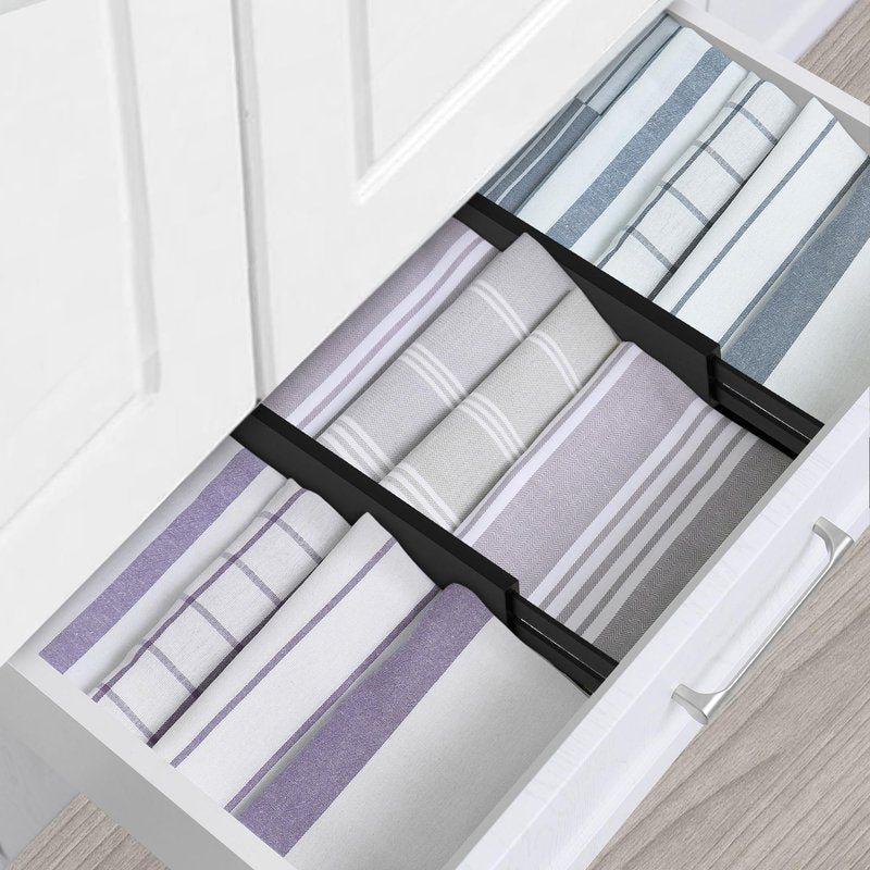 Utoplike 4 pcs Bamboo Kitchen Drawer Dividers Large, Adjustable Black Drawer Organizers, Spring Loaded, Works in Kitchen, Dresser, Bathroom, Bedroom, Drawer, Desk, 2.4" H