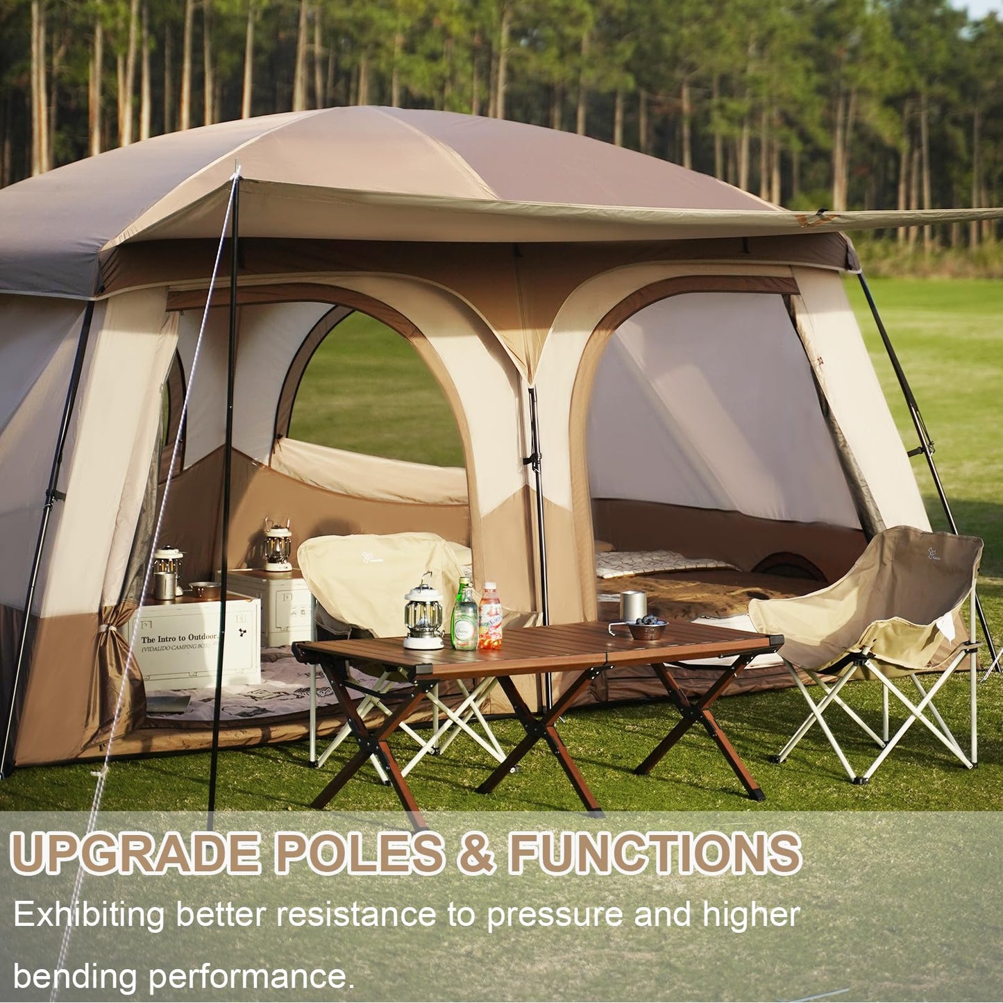 Vidalido Tents，3-4 Person Camping Tent with Extended Vestibule，Weather Resistant Family Tents with Breathable Mesh Windows，Easy Install Waterproof Outdoor Tent for Backpacking and Camping Hiking