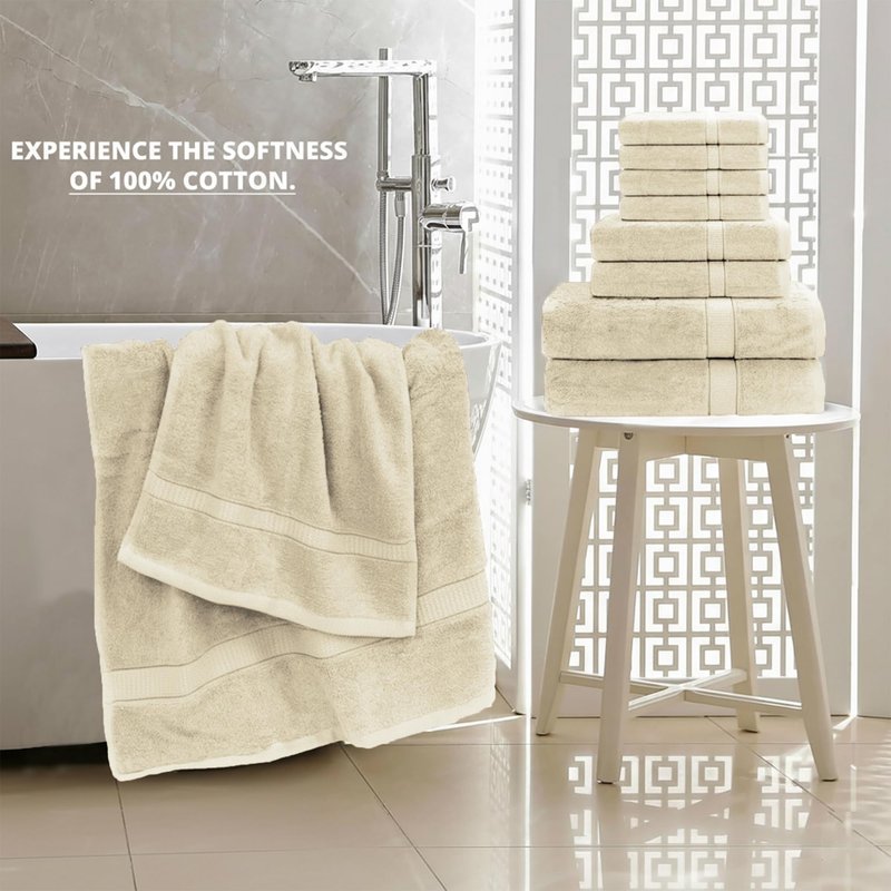 GOLD TEXTILES Premium Bath Towels Set (Pack of 24,27 x 54) 100% Ring-Spun Cotton Bathroom Towels for Hotel, Spa, Soft and Absorbent (27 x 54, Sand - 24 Pcs)