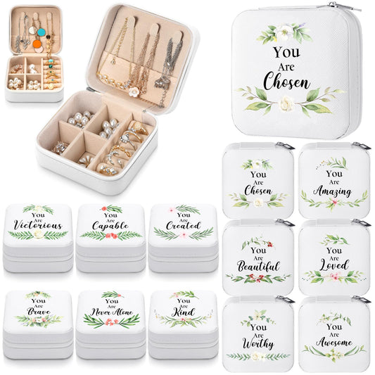 Kacctyen 12 Pieces Mini Travel Jewelry Case Bulk You Are Amazing Loved Mother's Day Church Gifts Green Leaf Gifts for Secretary Mothers Party Girls Leather Travel Jewelry Case