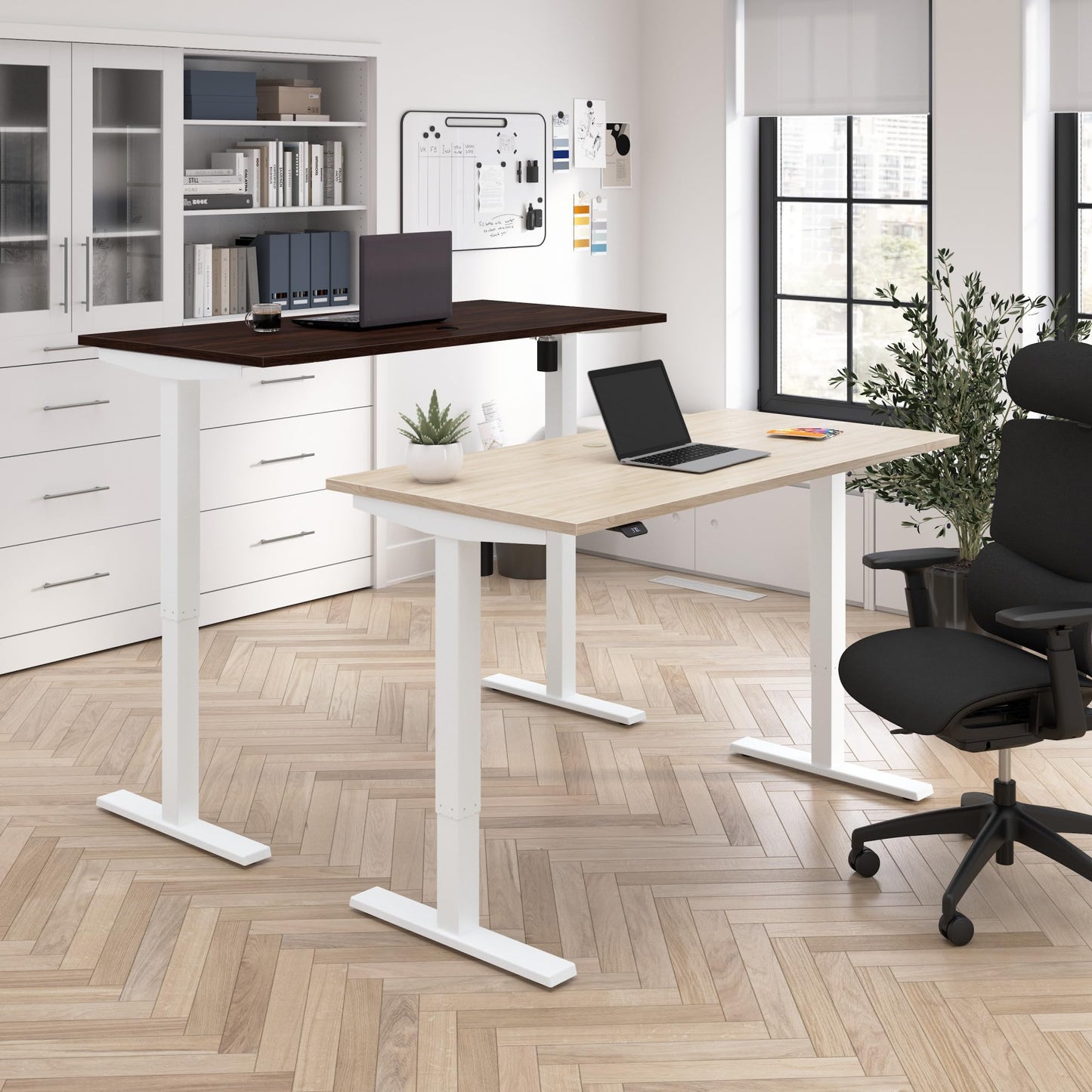 Bush Business Furniture 48-inch Electric Height Adjustable Standing Desk, Ergonomic Sit-Stand Computer Table for Home and Professional Office, Move 40 Series, Black Walnut with Metallic Gray Base