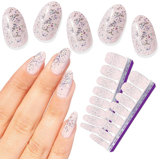 Color Street - Girl's Best Friend - Pale Pink Glitter Nails with Silver Sparkle, Real Nail Polish Strips, Glam Style Manicure - 16 Double-Ended Strips