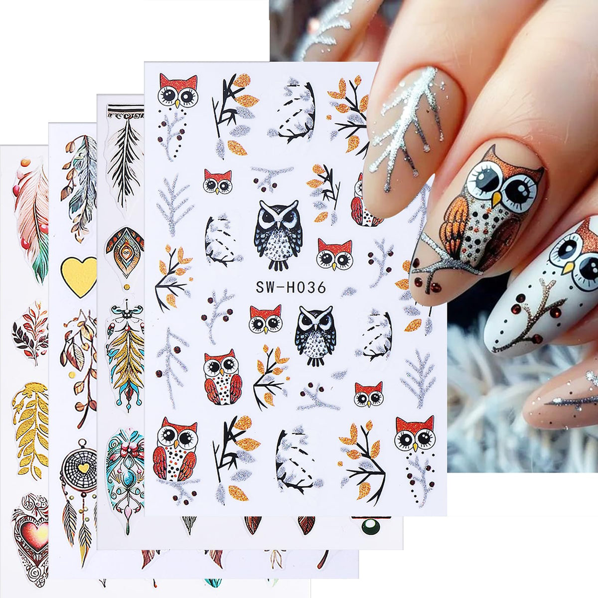 Nail Art Stickers 3D Self Adhesive Bohemian Decals Dreamcatcher, Heart Nail Supplies Nail Art Design Decoration Accessories for Women and Girls, Manicure Decor