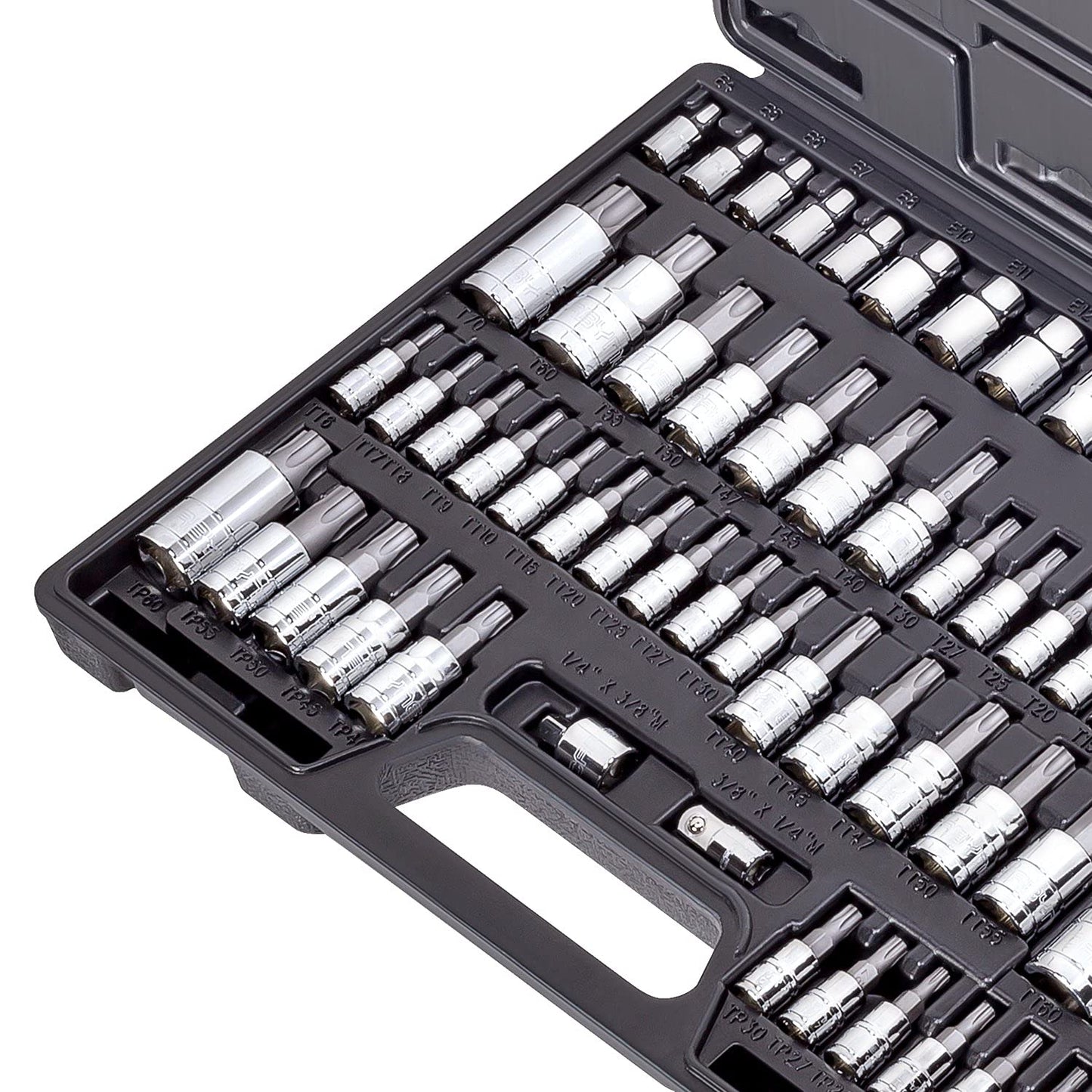CARBYNE 62-Piece Master Torx Bit Socket Set & External (eTorx) Socket Set, Includes T6 - T70, TT6 - TT70, TP8 - TP60, E4 - E24| S2 Steel Bits, Cr-V Sockets, Durable Case | 1/4, 3/8, & 1/2 in. Drive