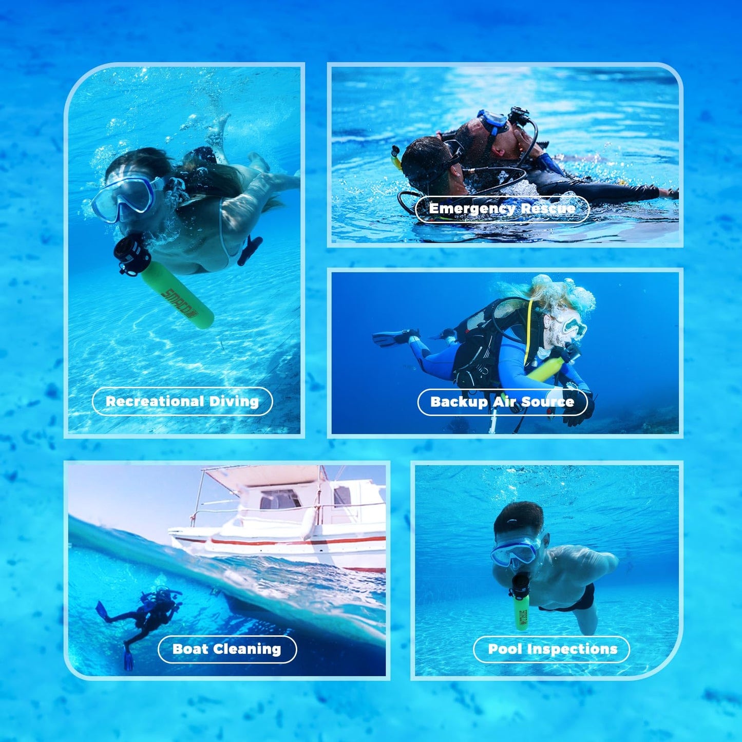 SMACO Mini Scuba Tank 0.5L Portable Small Diving Tank for Underwater Breathing Reusable Diving Cylinder Lung Air Tank for Emergency Rescue Boat Cleaning Backup Air Source Pony Bottle S300 C Green
