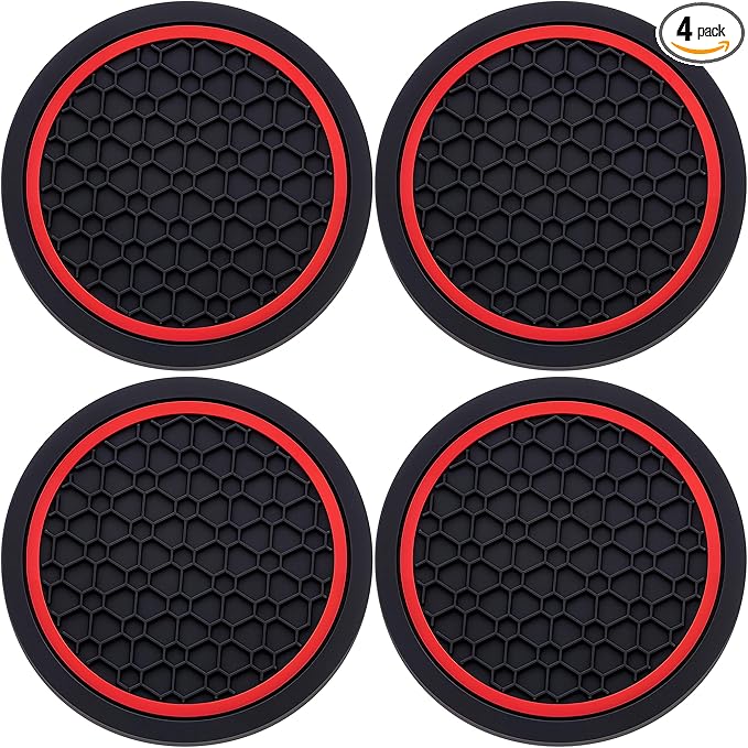 4-Piece Anti-Slip Car Cup Coaster Set â 2.75 Inch Auto Insert Drink Mats, Perfect for Coffee & Beverages â Stylish Interior Decor for Women & Girls (Black & Red)