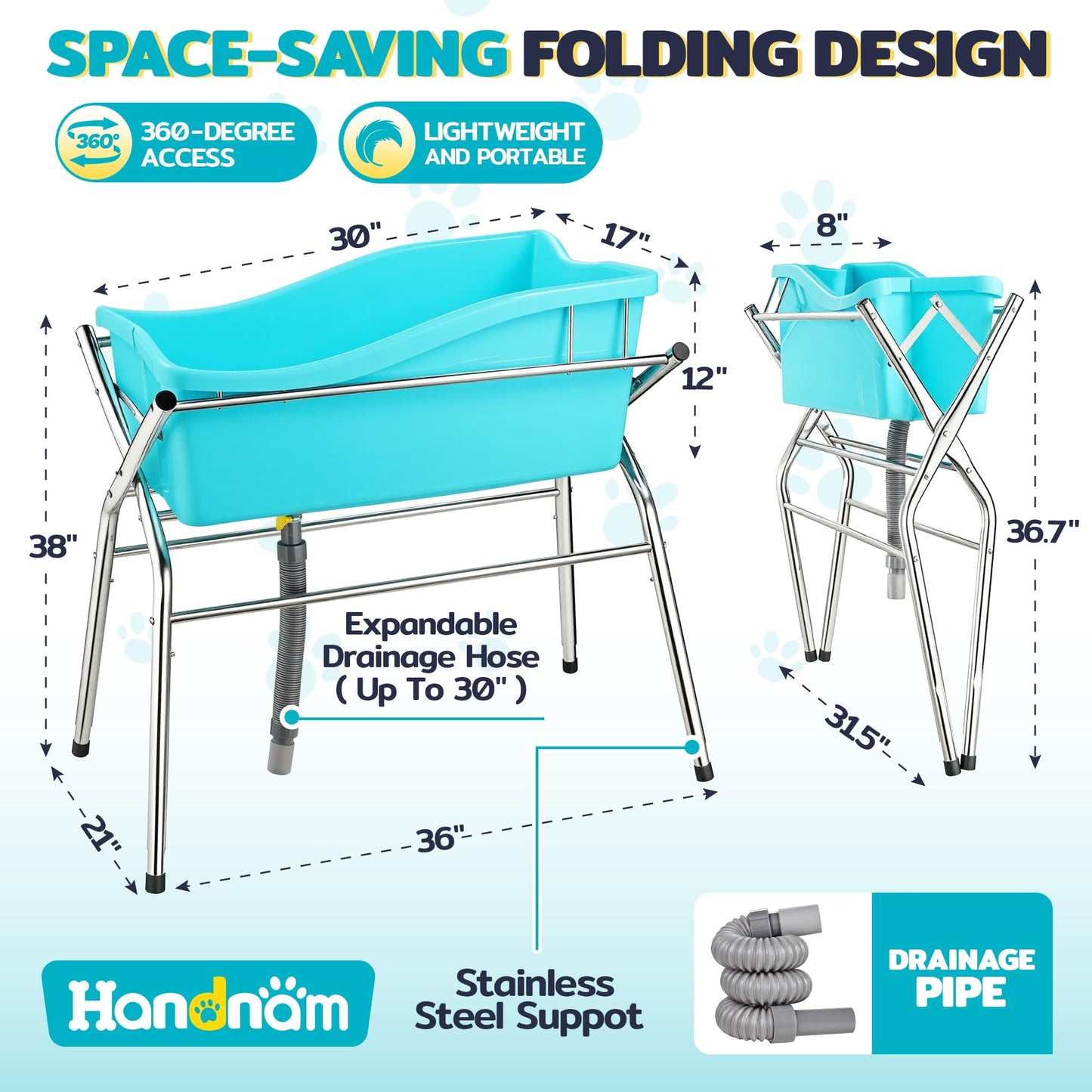 Handnam Metal Dog Bath Tub, Portable Dog Washing Bathing Station (Patent Design)