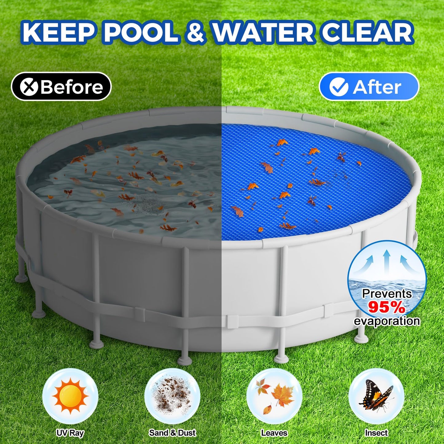 KETNET Solar Pool Cover 6 ft Round for 6-24ft Above Ground Inground Pools, Hot Tub Spa Thermal Heating Bubble Wrap Covers, 12 Mil Heavy-Duty Circle Blue Floating Blanket Mat for Swimming Pools