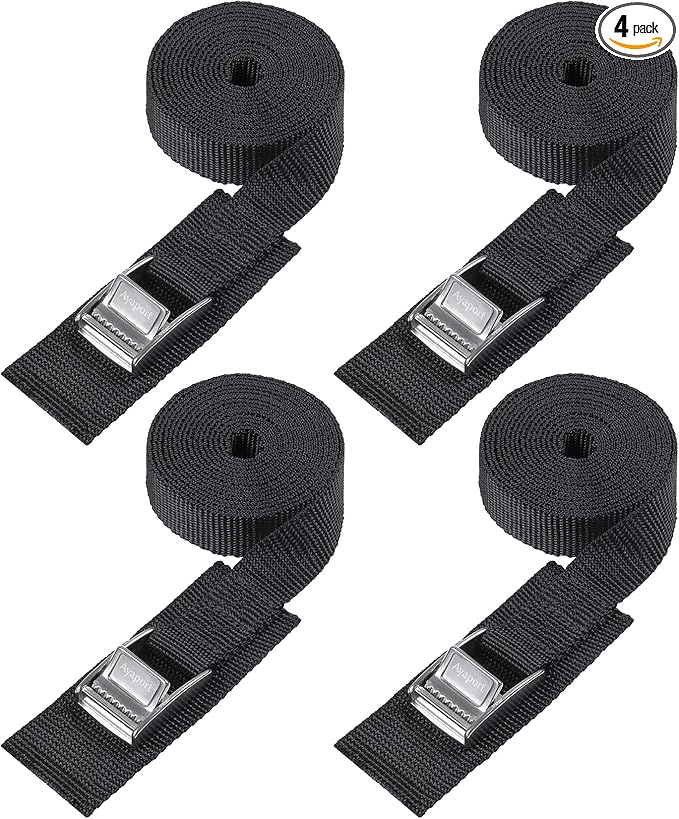 Ayaport Lashing Straps with Stainless Steel Buckles Adjustable Cam Buckle Tie Down Cinch Strap for Packing Black
