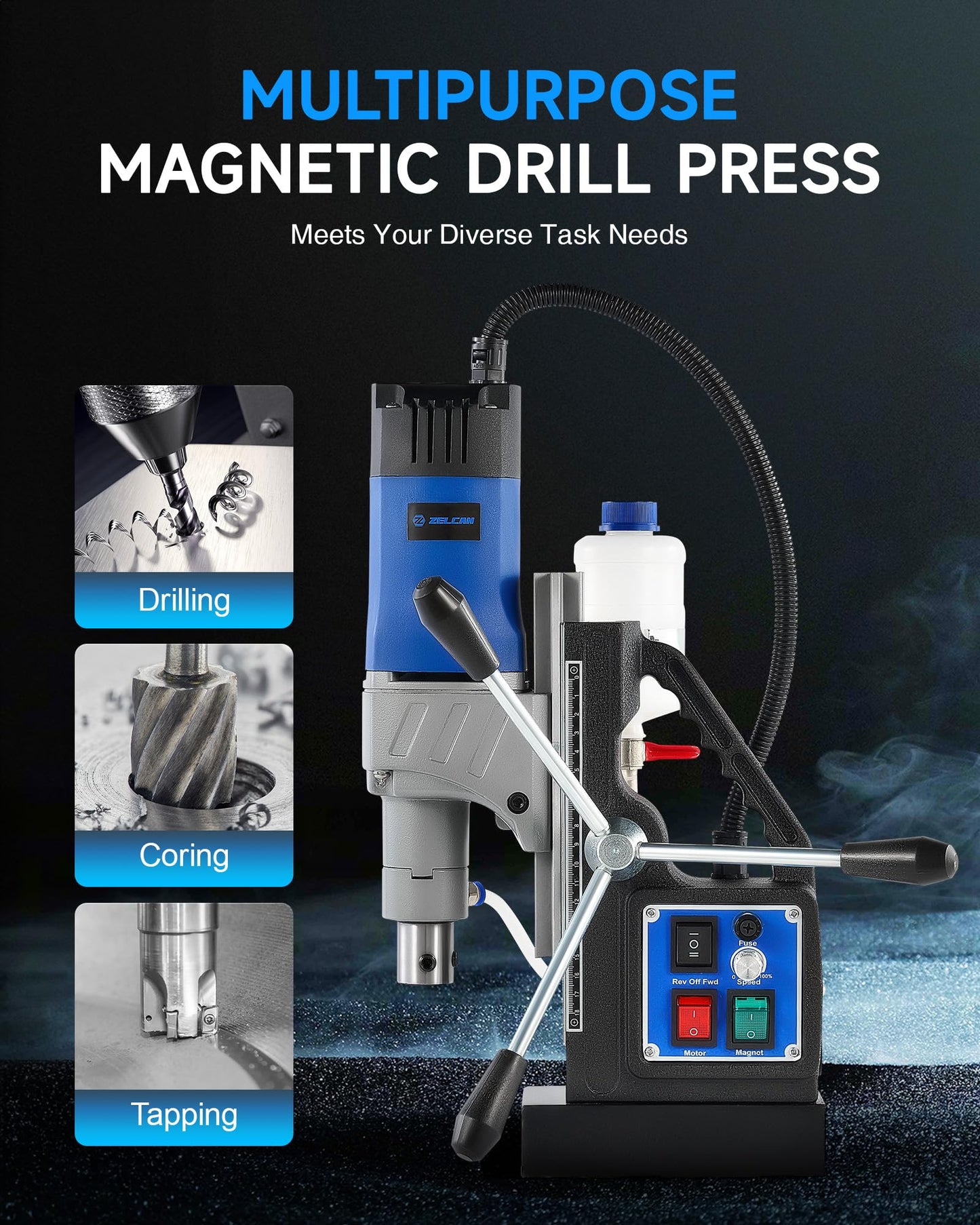 ZELCAN Mag Drill Press, 1550W Portable Magnetic Drill Press with 2" Boring Diameter Bundle with Annular Cutter Set, 6pc Mag Drill Bit Kit with 2" Cutting Depth