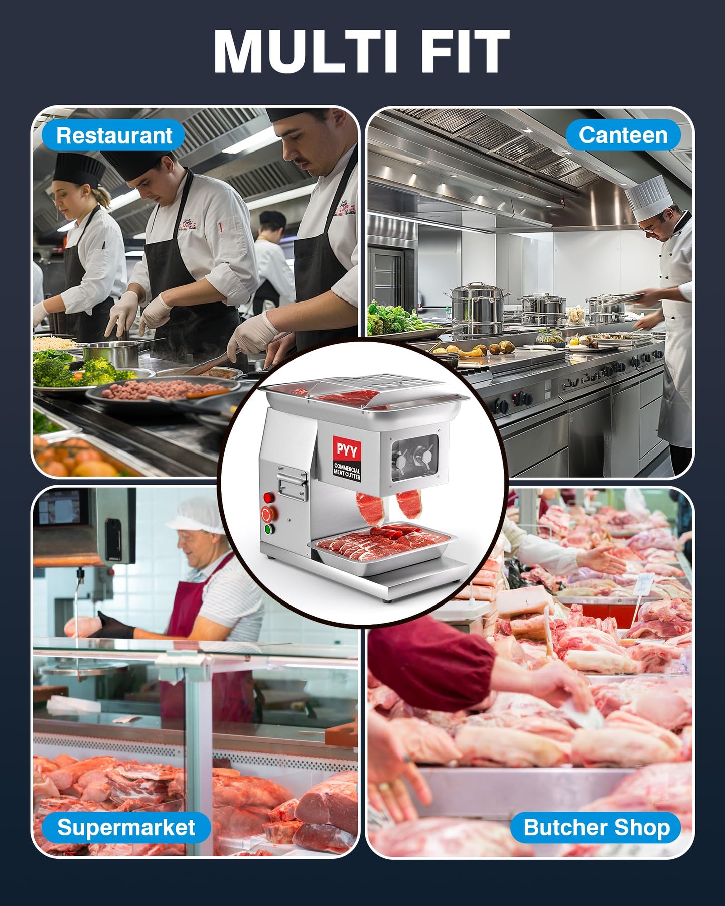 PYY Commercial Meat Cutter Machine - 1100LB/H 800W Electric Meat Cutting Machine, Meat Shredding Machine 3mm Blade Commercial Meat Slicer Stainless Steel for Kitchen Restaurant
