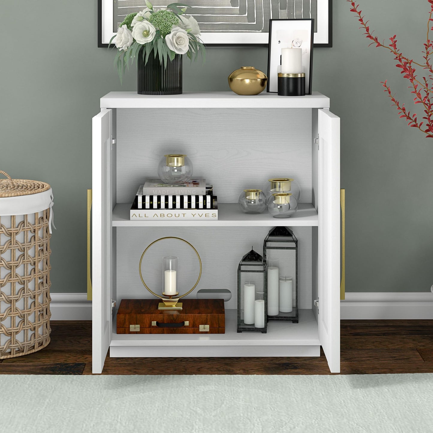 Henn&Hart 28" Accent Cabinet, Modern Sideboard Buffet Cabinet with 2 Panel Doors, an Adjustable Shelf and Cable Management Cut-Out for Living Room, Dining Room, Bedroom or Entryway, White