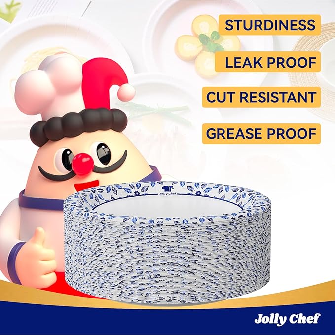JOLLY CHEF 8.37 inch Paper Plates 280 Count Soak Proof, Cut Proof, Heavy Duty Printed Disposable Plate for Party or Everyday Use